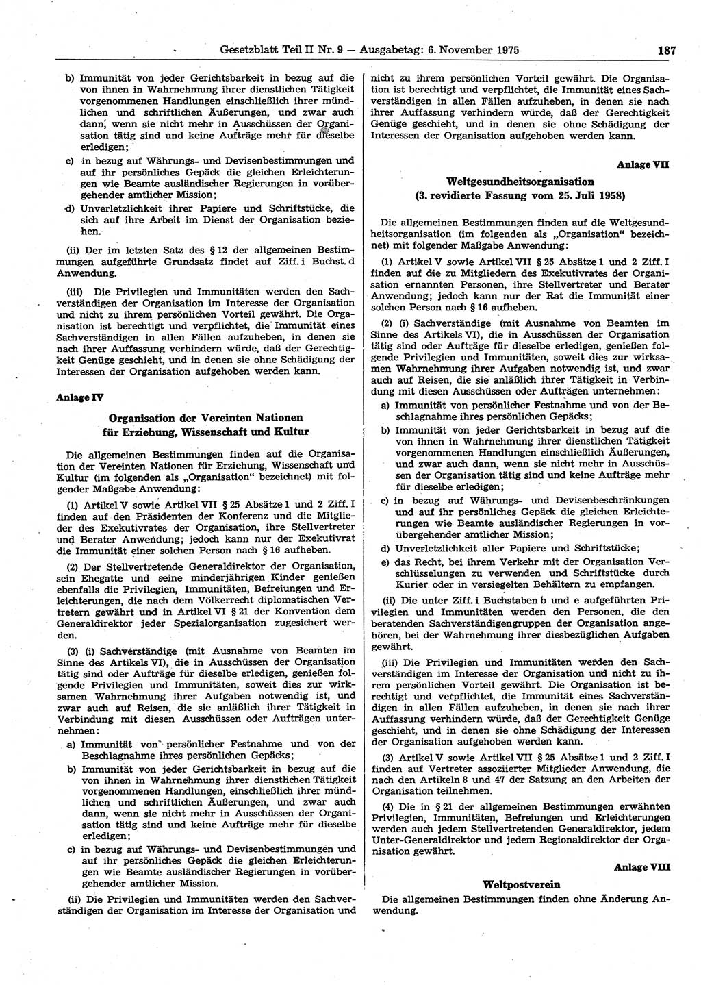 Gesetzblatt (GBl.) der Deutschen Demokratischen Republik (DDR) Teil ⅠⅠ 1975, Seite 187 (GBl. DDR ⅠⅠ 1975, S. 187)