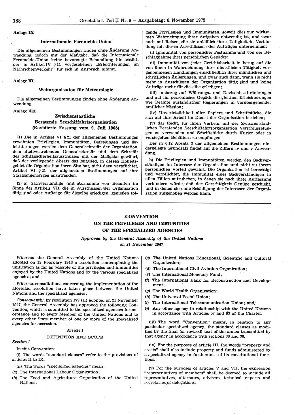 Gesetzblatt (GBl.) der Deutschen Demokratischen Republik (DDR) Teil ⅠⅠ 1975, Seite 188 (GBl. DDR ⅠⅠ 1975, S. 188)