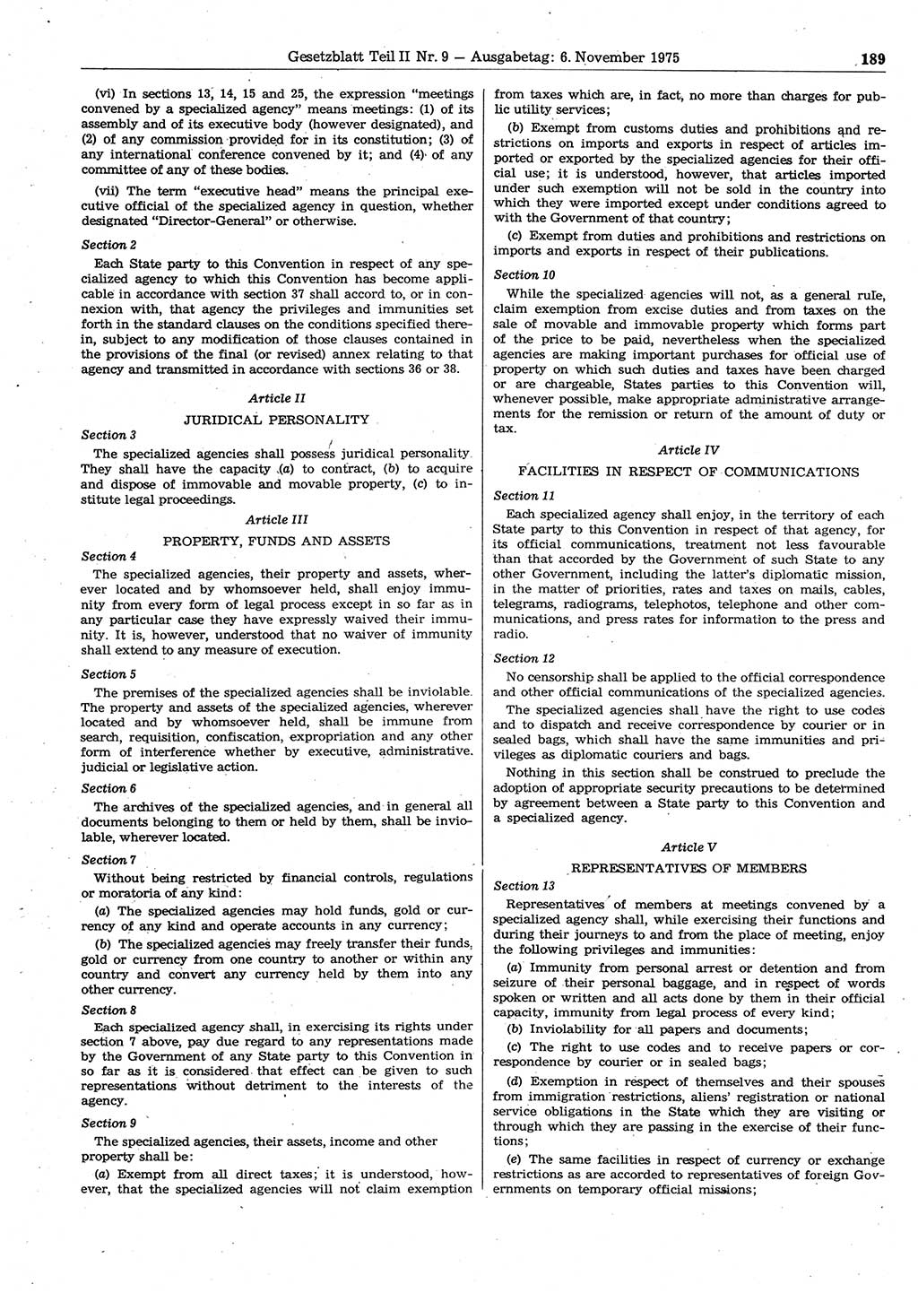 Gesetzblatt (GBl.) der Deutschen Demokratischen Republik (DDR) Teil ⅠⅠ 1975, Seite 189 (GBl. DDR ⅠⅠ 1975, S. 189)