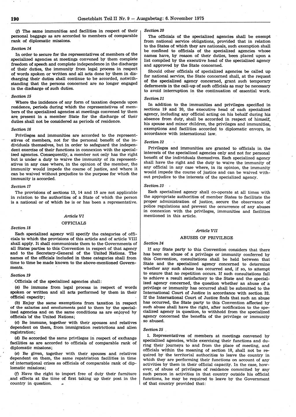 Gesetzblatt (GBl.) der Deutschen Demokratischen Republik (DDR) Teil ⅠⅠ 1975, Seite 190 (GBl. DDR ⅠⅠ 1975, S. 190)