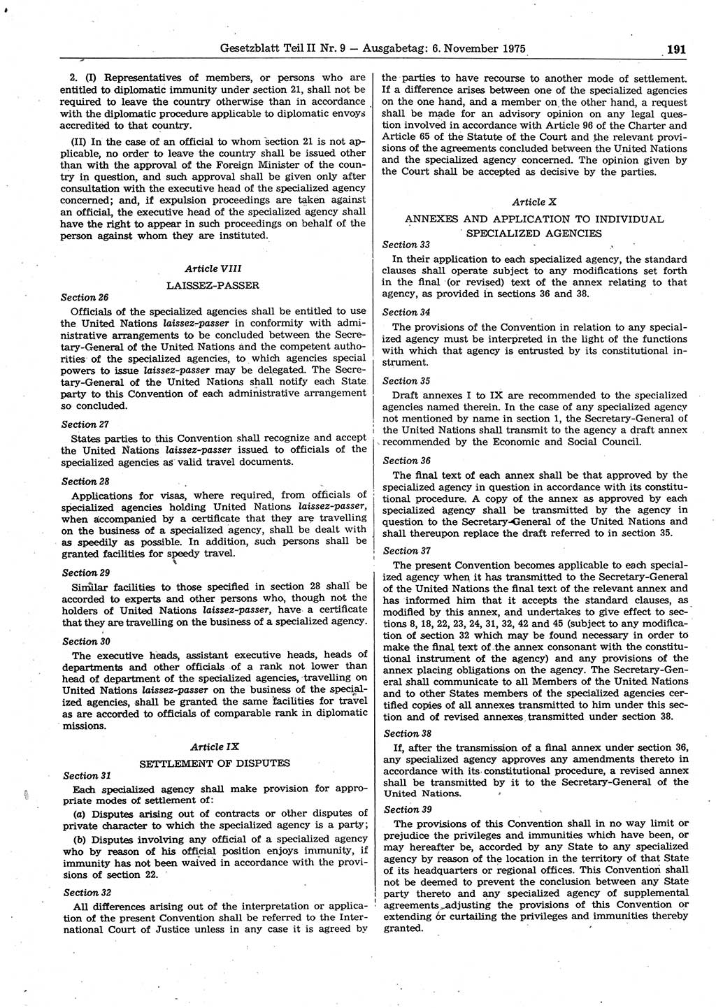 Gesetzblatt (GBl.) der Deutschen Demokratischen Republik (DDR) Teil ⅠⅠ 1975, Seite 191 (GBl. DDR ⅠⅠ 1975, S. 191)
