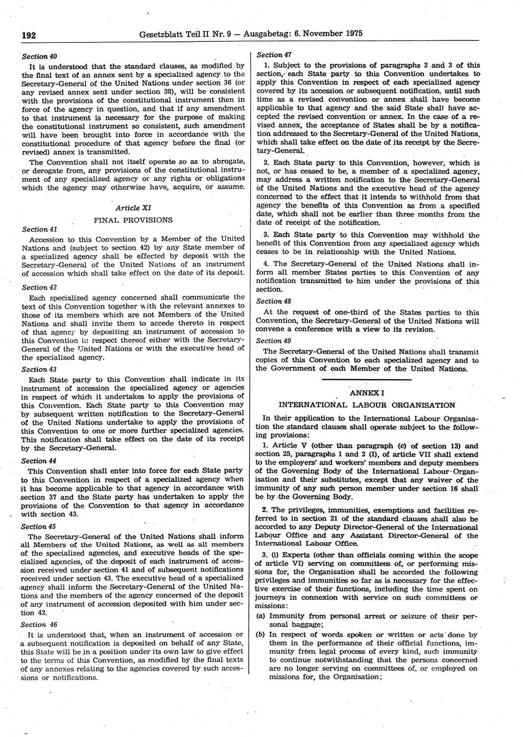 Gesetzblatt (GBl.) der Deutschen Demokratischen Republik (DDR) Teil ⅠⅠ 1975, Seite 192 (GBl. DDR ⅠⅠ 1975, S. 192)