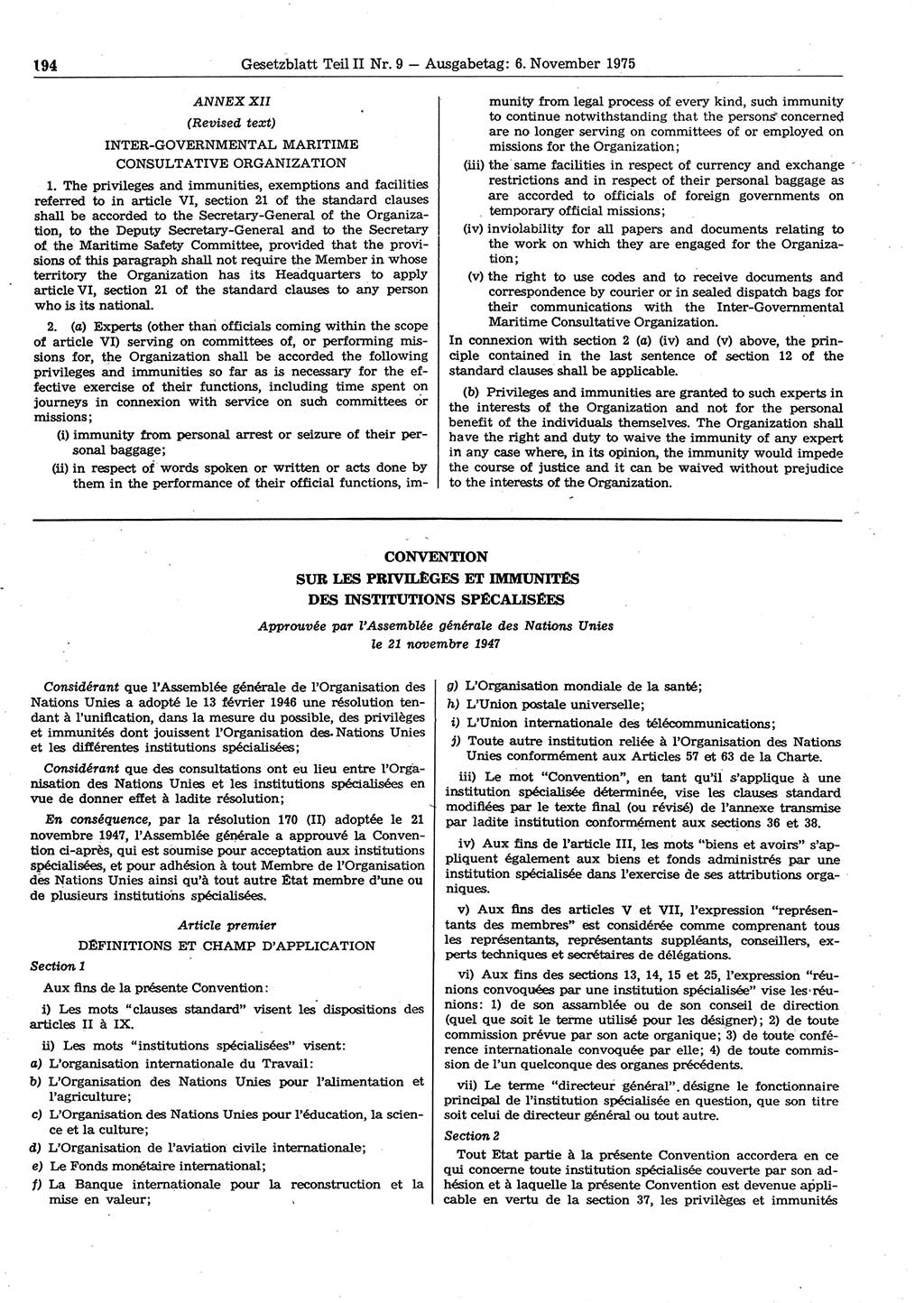 Gesetzblatt (GBl.) der Deutschen Demokratischen Republik (DDR) Teil ⅠⅠ 1975, Seite 194 (GBl. DDR ⅠⅠ 1975, S. 194)