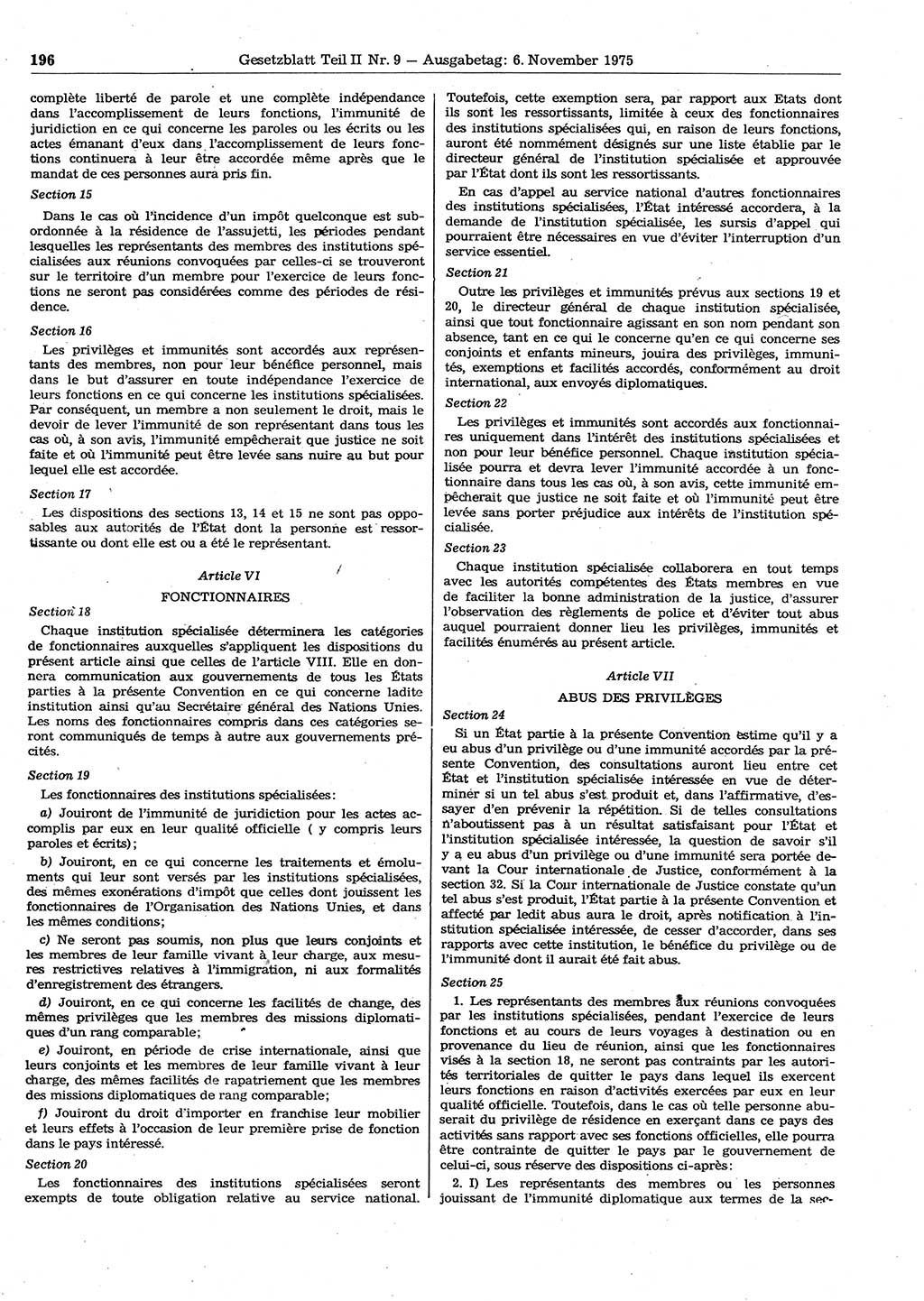 Gesetzblatt (GBl.) der Deutschen Demokratischen Republik (DDR) Teil ⅠⅠ 1975, Seite 196 (GBl. DDR ⅠⅠ 1975, S. 196)