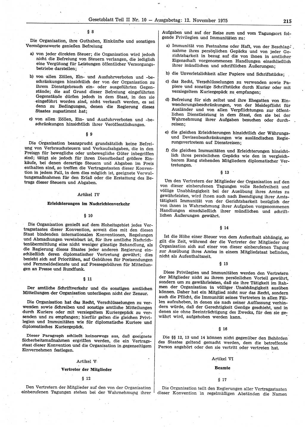 Gesetzblatt (GBl.) der Deutschen Demokratischen Republik (DDR) Teil ⅠⅠ 1975, Seite 215 (GBl. DDR ⅠⅠ 1975, S. 215)