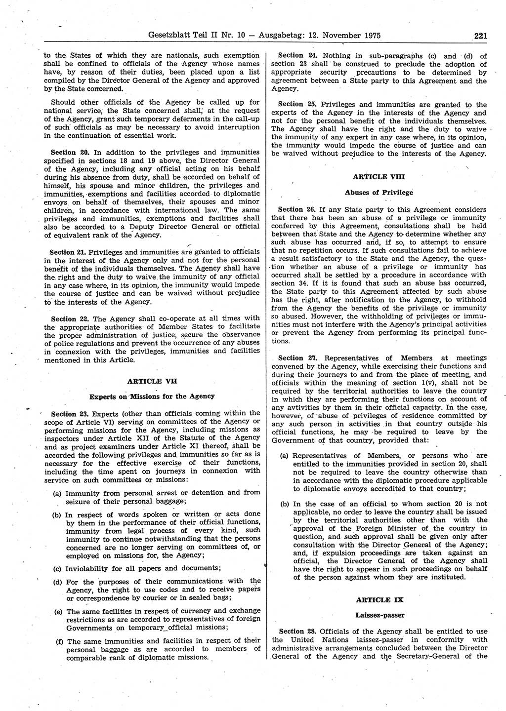 Gesetzblatt (GBl.) der Deutschen Demokratischen Republik (DDR) Teil ⅠⅠ 1975, Seite 221 (GBl. DDR ⅠⅠ 1975, S. 221)