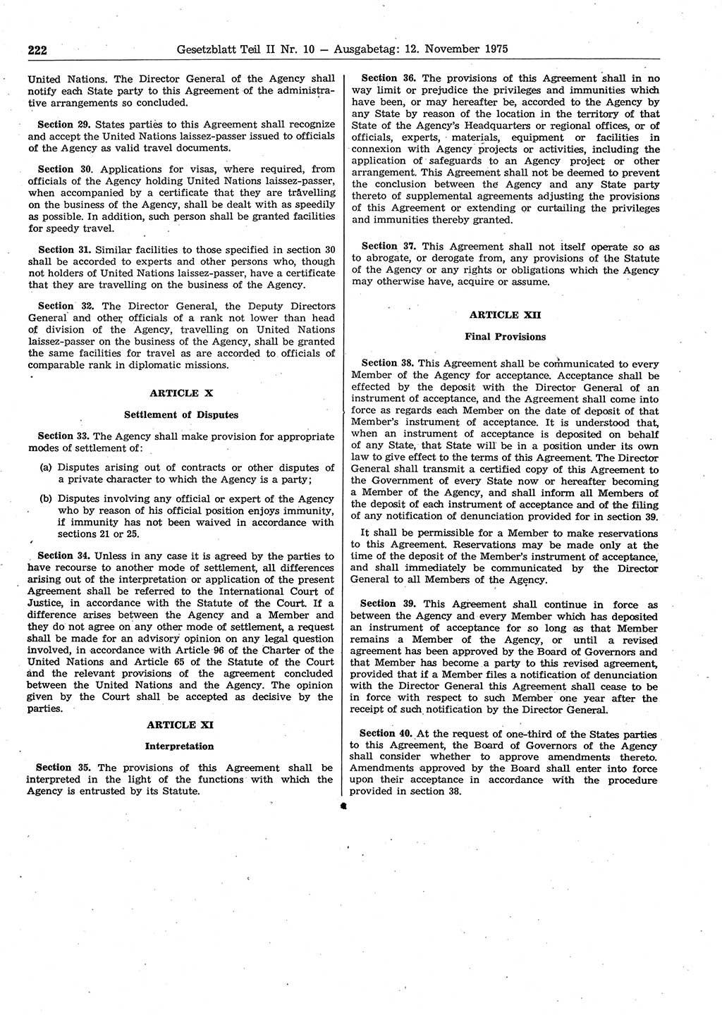 Gesetzblatt (GBl.) der Deutschen Demokratischen Republik (DDR) Teil ⅠⅠ 1975, Seite 222 (GBl. DDR ⅠⅠ 1975, S. 222)