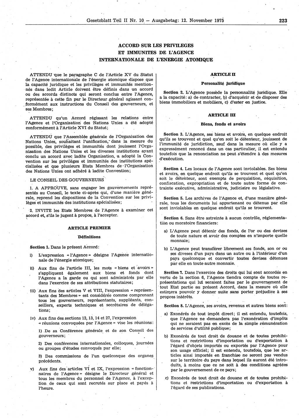 Gesetzblatt (GBl.) der Deutschen Demokratischen Republik (DDR) Teil ⅠⅠ 1975, Seite 223 (GBl. DDR ⅠⅠ 1975, S. 223)