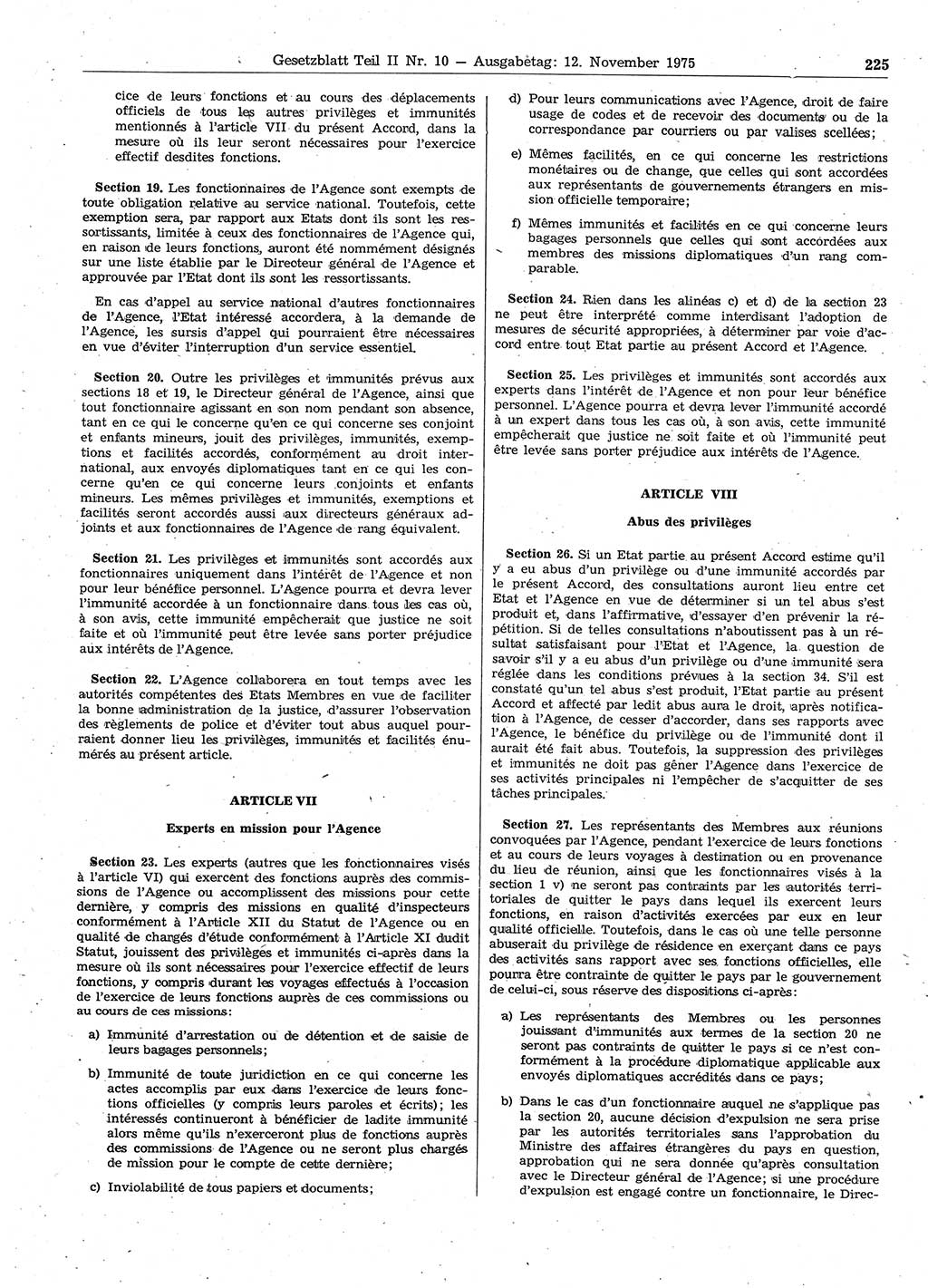 Gesetzblatt (GBl.) der Deutschen Demokratischen Republik (DDR) Teil ⅠⅠ 1975, Seite 225 (GBl. DDR ⅠⅠ 1975, S. 225)