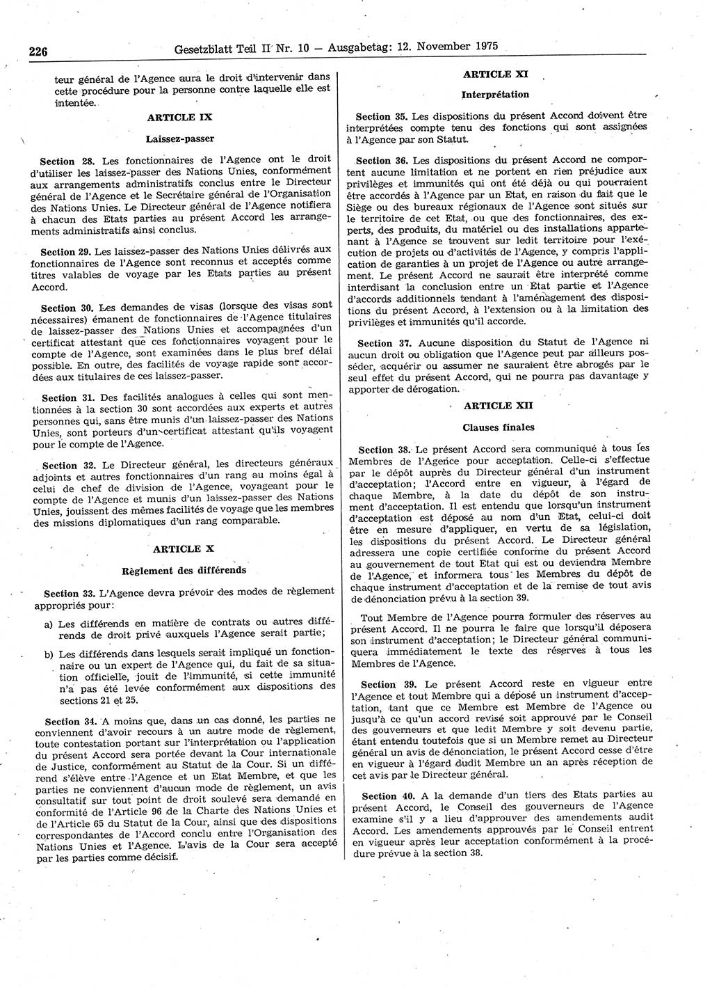 Gesetzblatt (GBl.) der Deutschen Demokratischen Republik (DDR) Teil ⅠⅠ 1975, Seite 226 (GBl. DDR ⅠⅠ 1975, S. 226)
