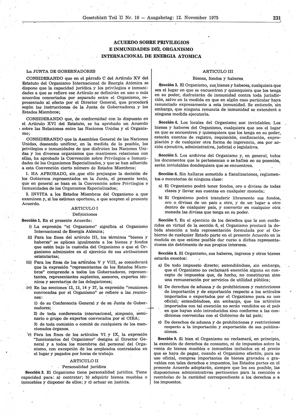 Gesetzblatt (GBl.) der Deutschen Demokratischen Republik (DDR) Teil ⅠⅠ 1975, Seite 231 (GBl. DDR ⅠⅠ 1975, S. 231)