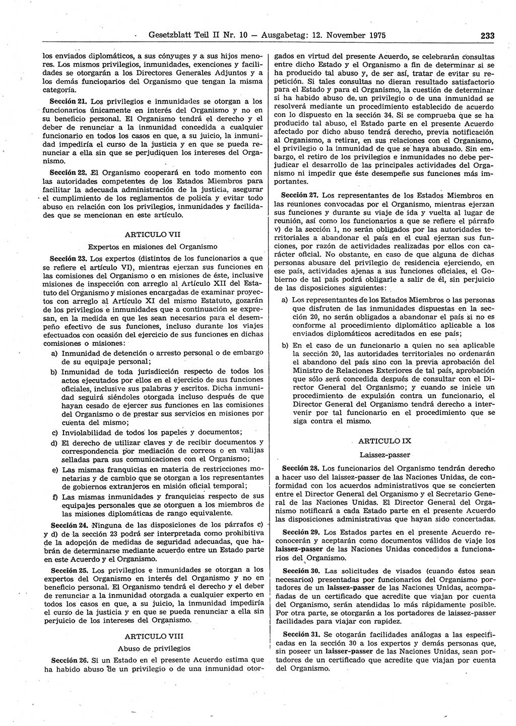 Gesetzblatt (GBl.) der Deutschen Demokratischen Republik (DDR) Teil ⅠⅠ 1975, Seite 233 (GBl. DDR ⅠⅠ 1975, S. 233)