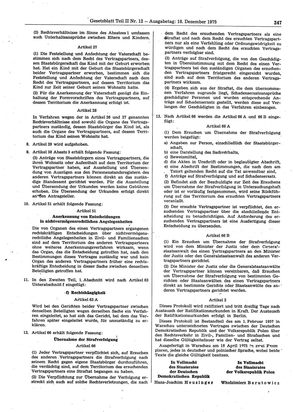 Gesetzblatt (GBl.) der Deutschen Demokratischen Republik (DDR) Teil ⅠⅠ 1975, Seite 247 (GBl. DDR ⅠⅠ 1975, S. 247)