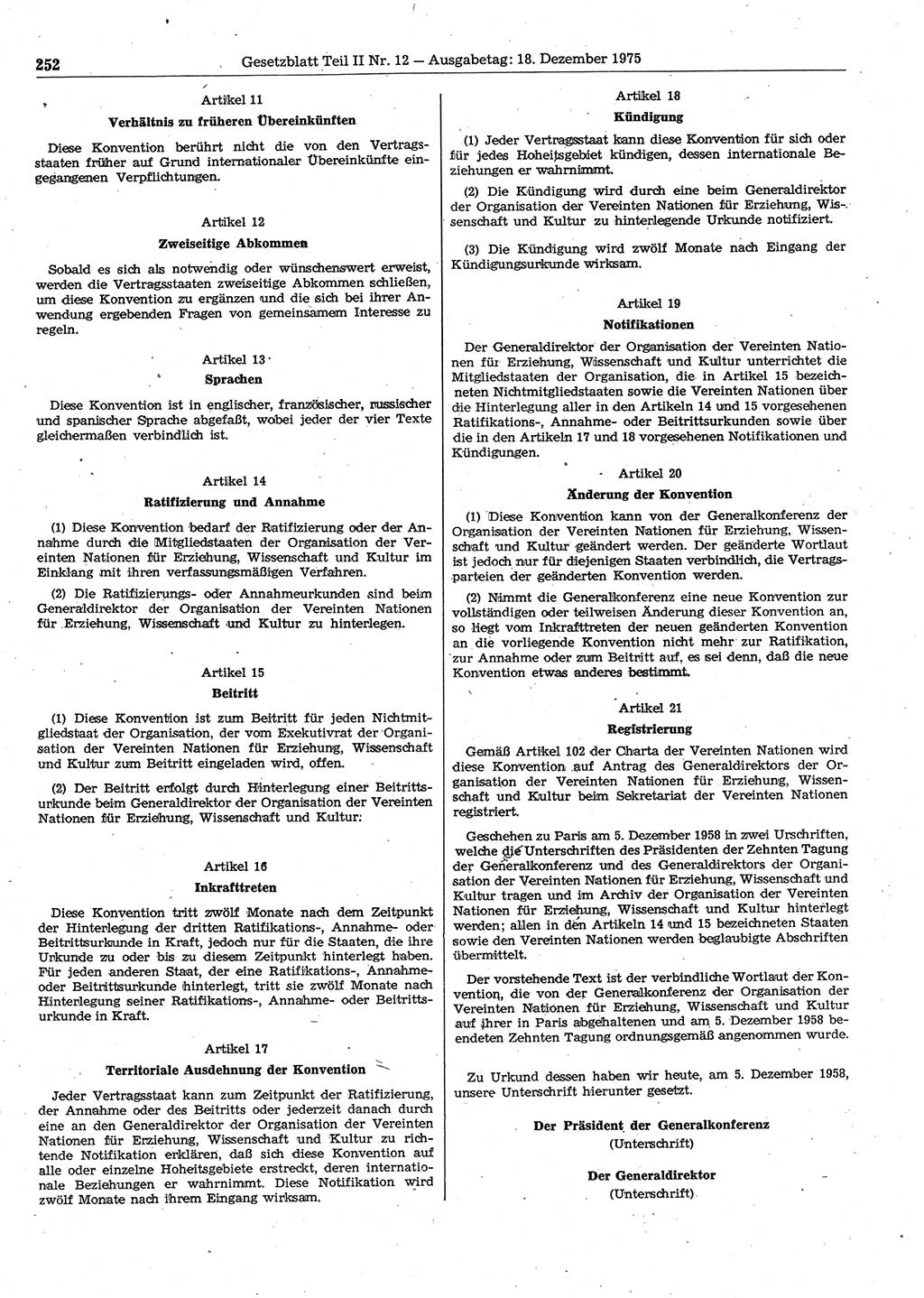 Gesetzblatt (GBl.) der Deutschen Demokratischen Republik (DDR) Teil ⅠⅠ 1975, Seite 252 (GBl. DDR ⅠⅠ 1975, S. 252)