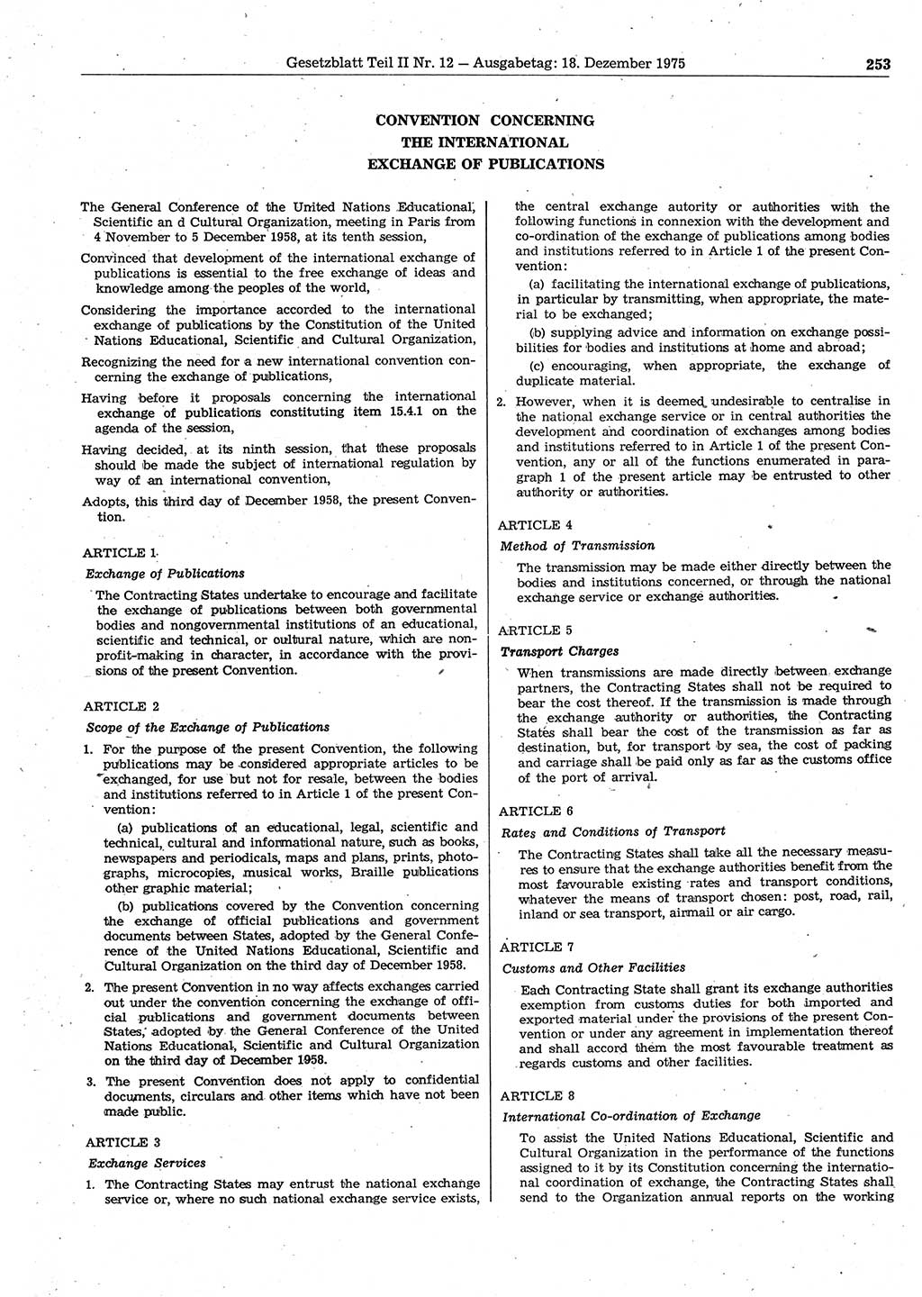 Gesetzblatt (GBl.) der Deutschen Demokratischen Republik (DDR) Teil ⅠⅠ 1975, Seite 253 (GBl. DDR ⅠⅠ 1975, S. 253)