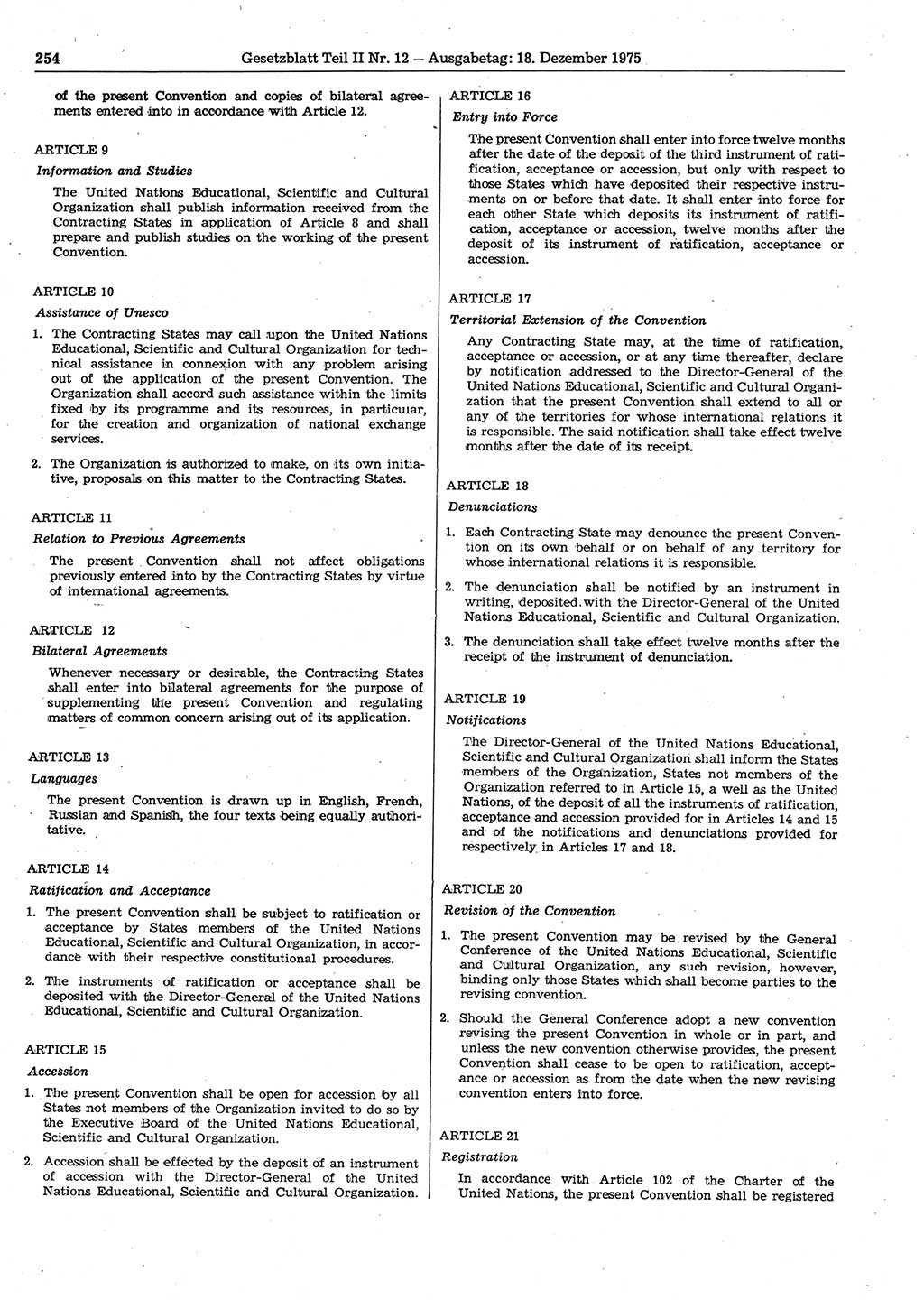 Gesetzblatt (GBl.) der Deutschen Demokratischen Republik (DDR) Teil ⅠⅠ 1975, Seite 254 (GBl. DDR ⅠⅠ 1975, S. 254)