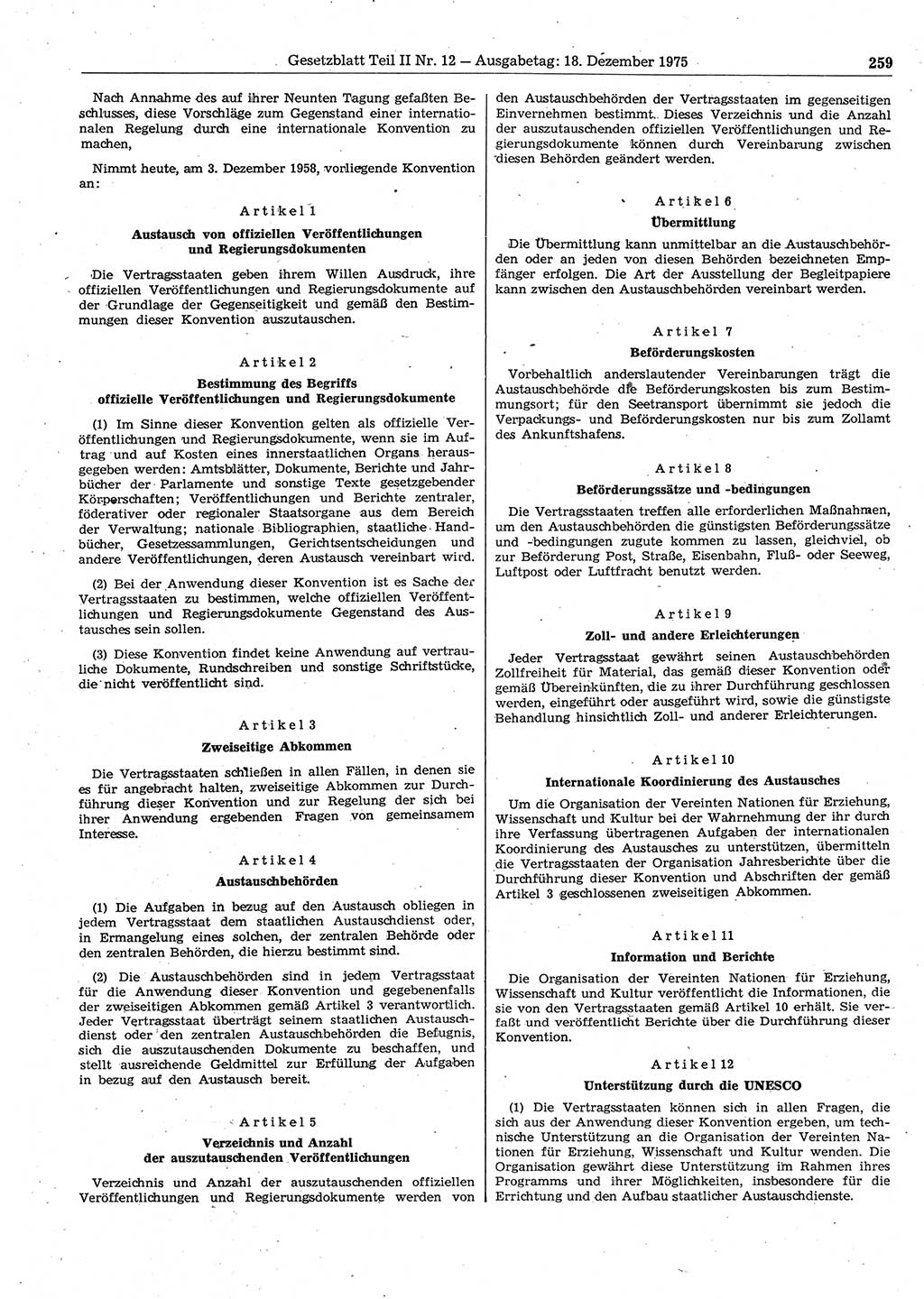 Gesetzblatt (GBl.) der Deutschen Demokratischen Republik (DDR) Teil ⅠⅠ 1975, Seite 259 (GBl. DDR ⅠⅠ 1975, S. 259)