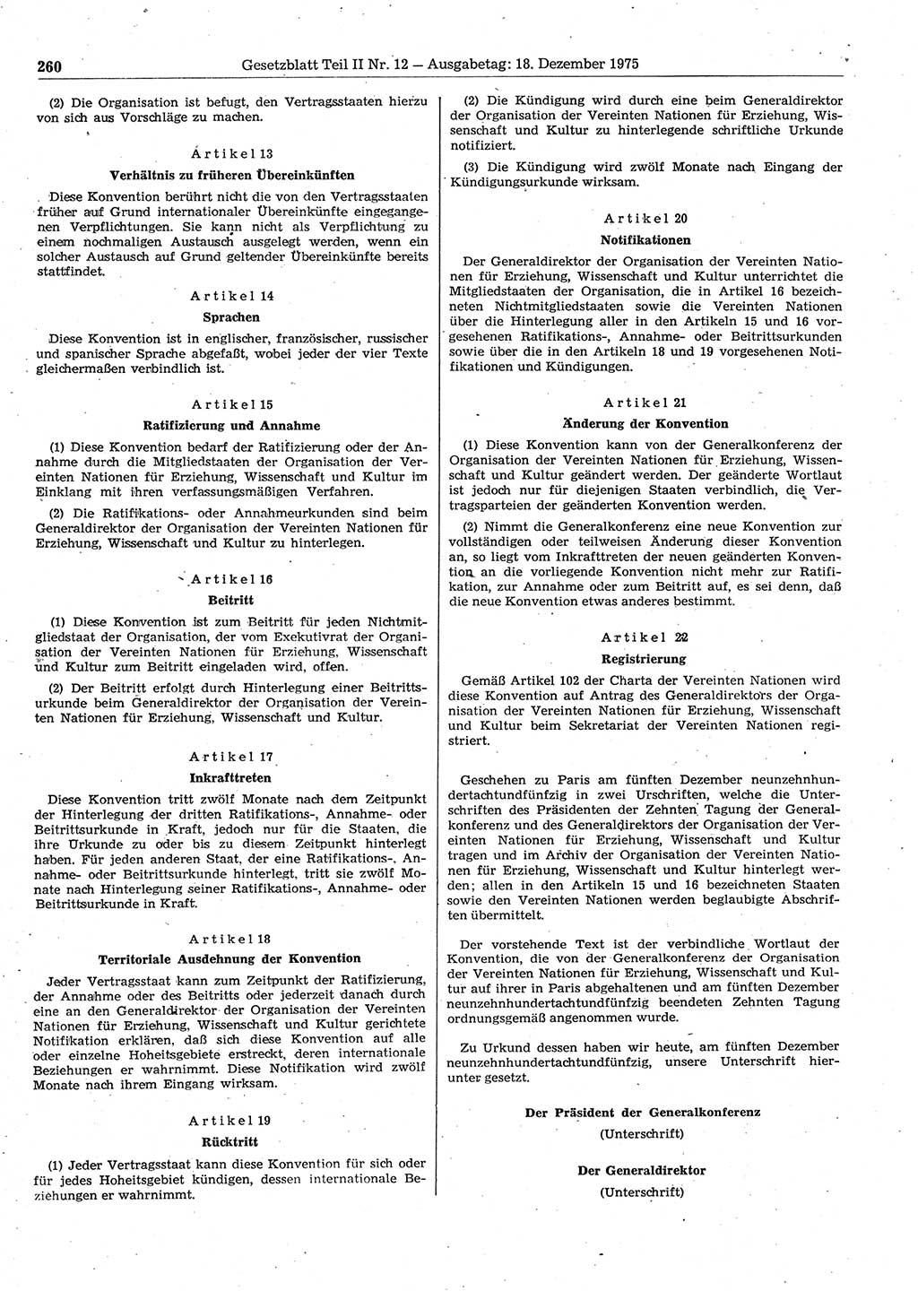 Gesetzblatt (GBl.) der Deutschen Demokratischen Republik (DDR) Teil ⅠⅠ 1975, Seite 260 (GBl. DDR ⅠⅠ 1975, S. 260)