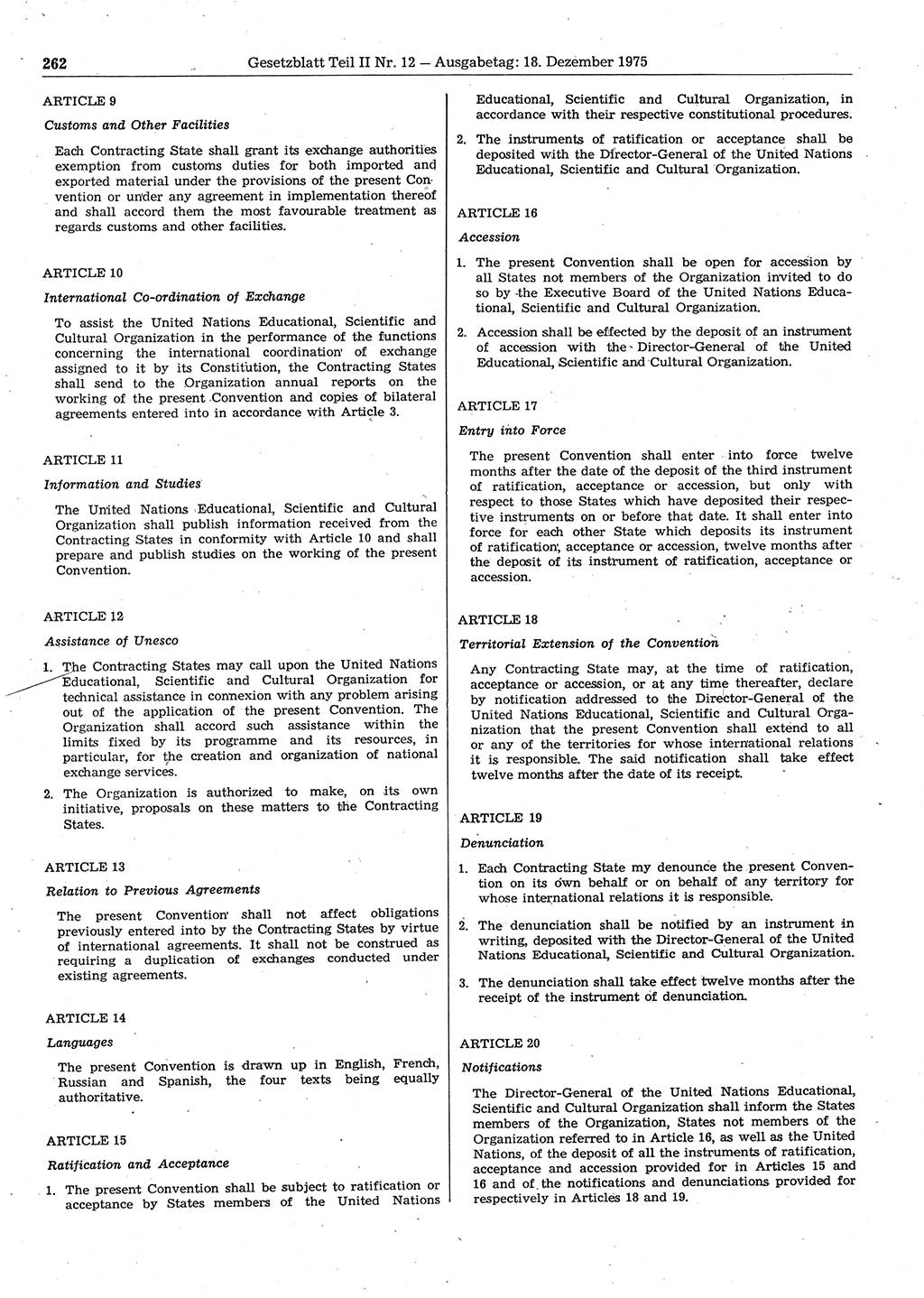 Gesetzblatt (GBl.) der Deutschen Demokratischen Republik (DDR) Teil ⅠⅠ 1975, Seite 262 (GBl. DDR ⅠⅠ 1975, S. 262)
