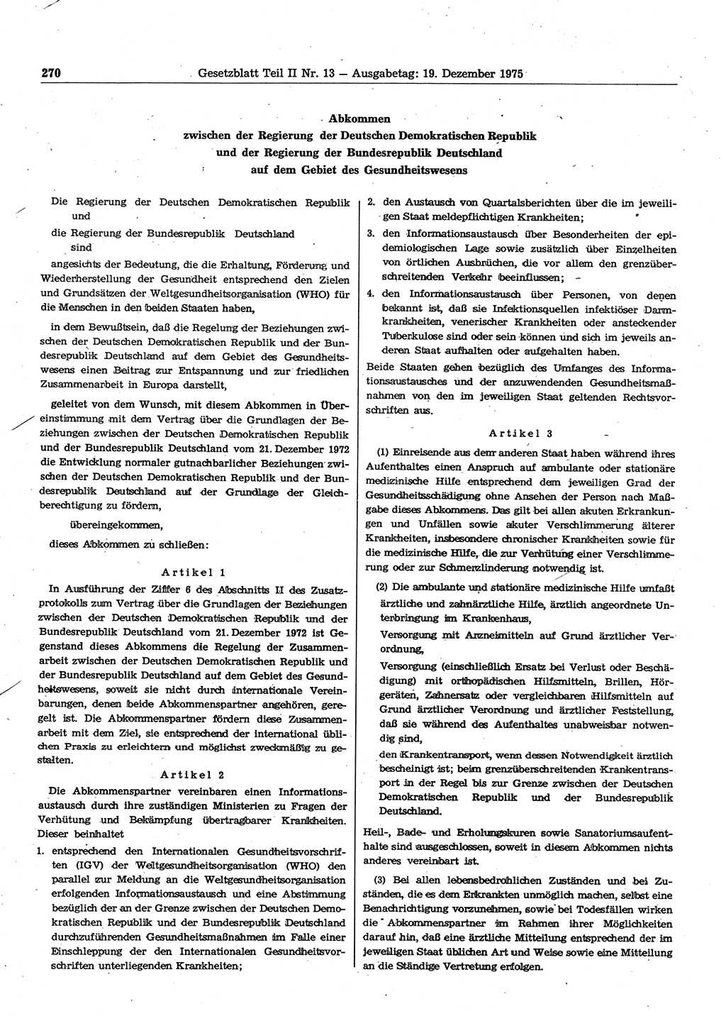 Gesetzblatt (GBl.) der Deutschen Demokratischen Republik (DDR) Teil ⅠⅠ 1975, Seite 270 (GBl. DDR ⅠⅠ 1975, S. 270)