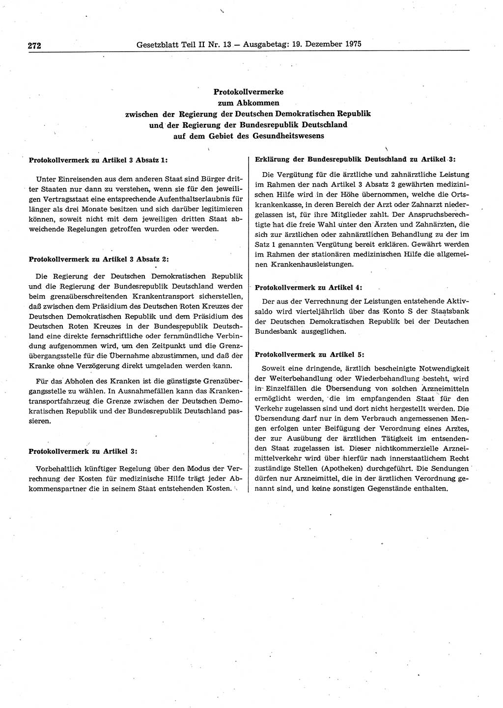 Gesetzblatt (GBl.) der Deutschen Demokratischen Republik (DDR) Teil ⅠⅠ 1975, Seite 272 (GBl. DDR ⅠⅠ 1975, S. 272)