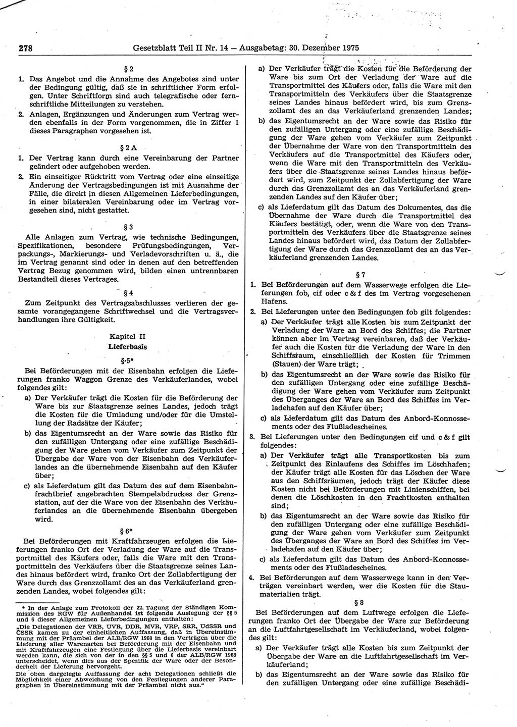 Gesetzblatt (GBl.) der Deutschen Demokratischen Republik (DDR) Teil ⅠⅠ 1975, Seite 278 (GBl. DDR ⅠⅠ 1975, S. 278)