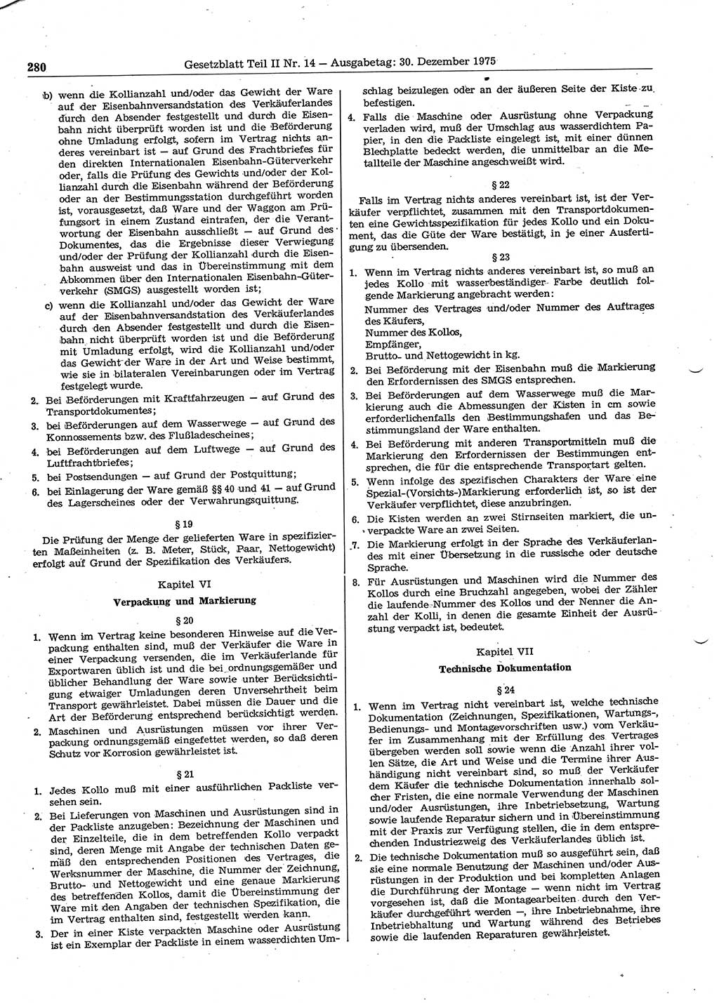 Gesetzblatt (GBl.) der Deutschen Demokratischen Republik (DDR) Teil ⅠⅠ 1975, Seite 280 (GBl. DDR ⅠⅠ 1975, S. 280)