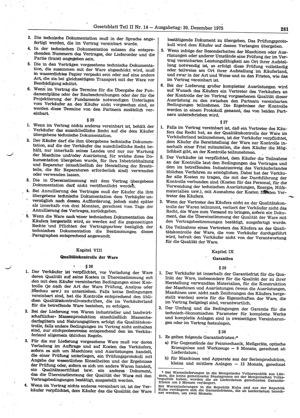 Gesetzblatt (GBl.) der Deutschen Demokratischen Republik (DDR) Teil ⅠⅠ 1975, Seite 281 (GBl. DDR ⅠⅠ 1975, S. 281)