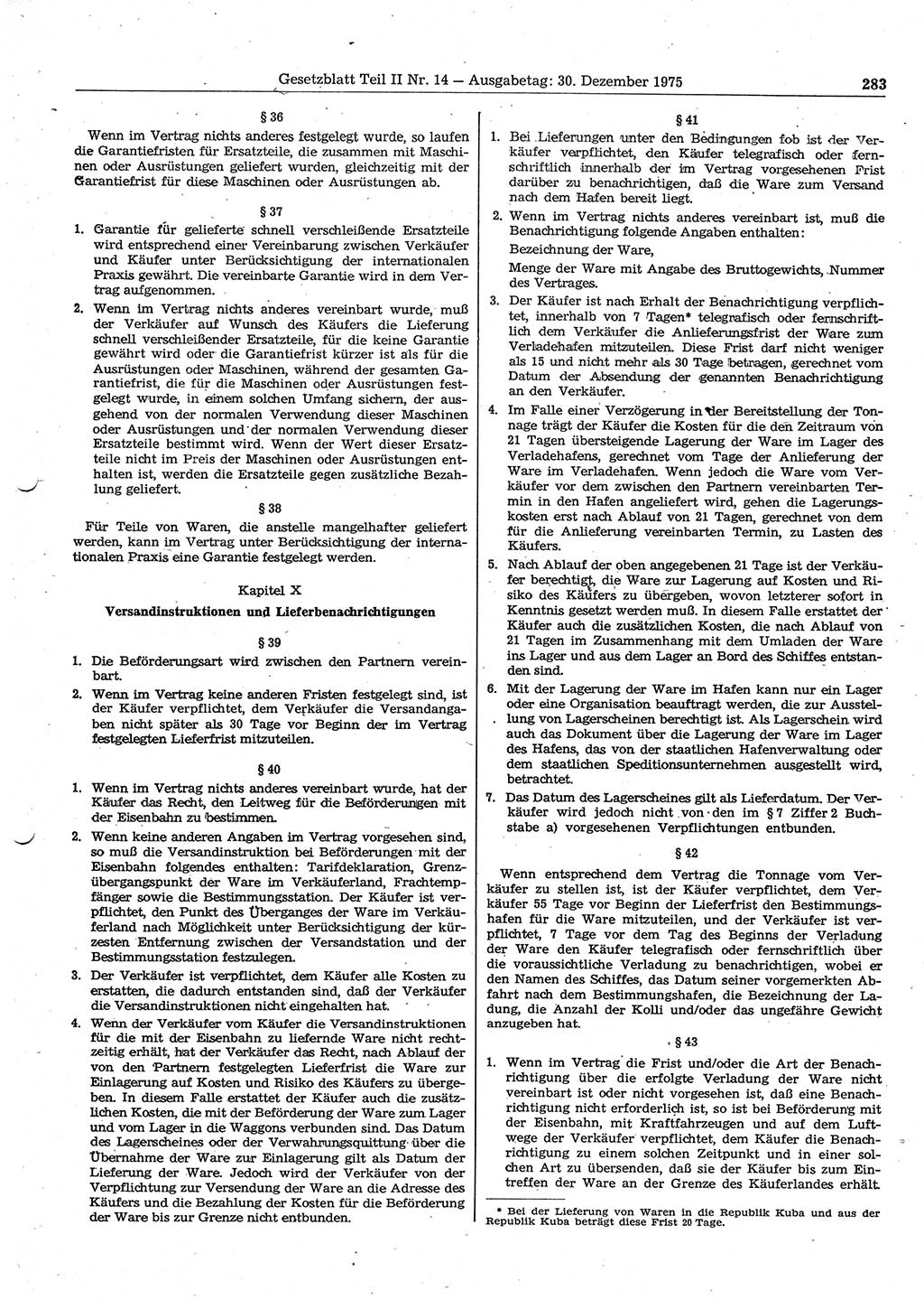 Gesetzblatt (GBl.) der Deutschen Demokratischen Republik (DDR) Teil ⅠⅠ 1975, Seite 283 (GBl. DDR ⅠⅠ 1975, S. 283)