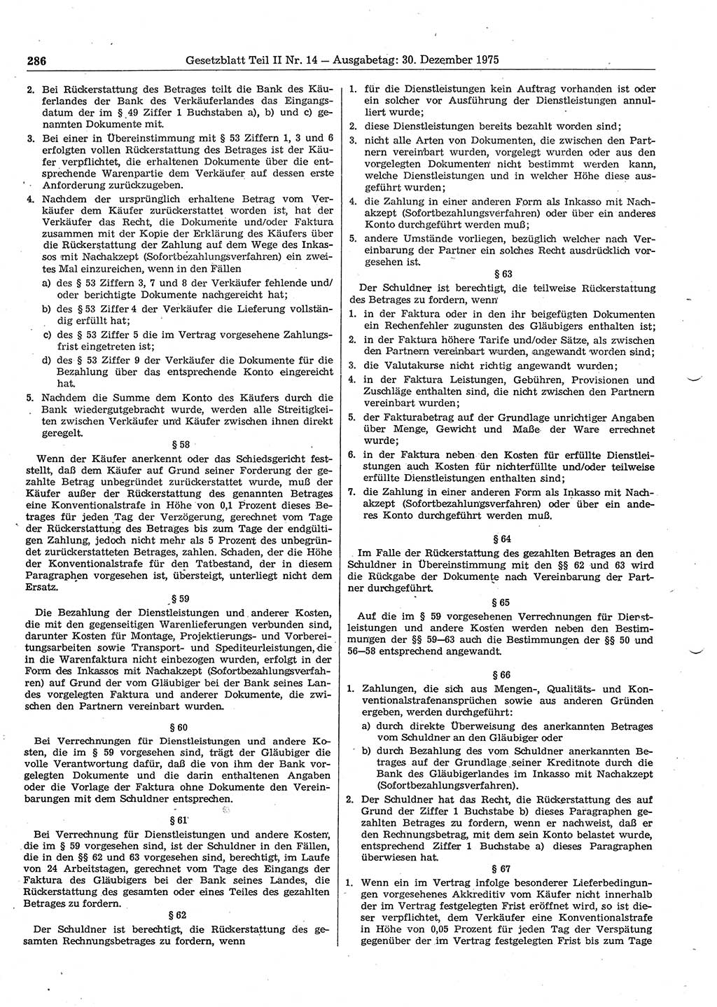 Gesetzblatt (GBl.) der Deutschen Demokratischen Republik (DDR) Teil ⅠⅠ 1975, Seite 286 (GBl. DDR ⅠⅠ 1975, S. 286)