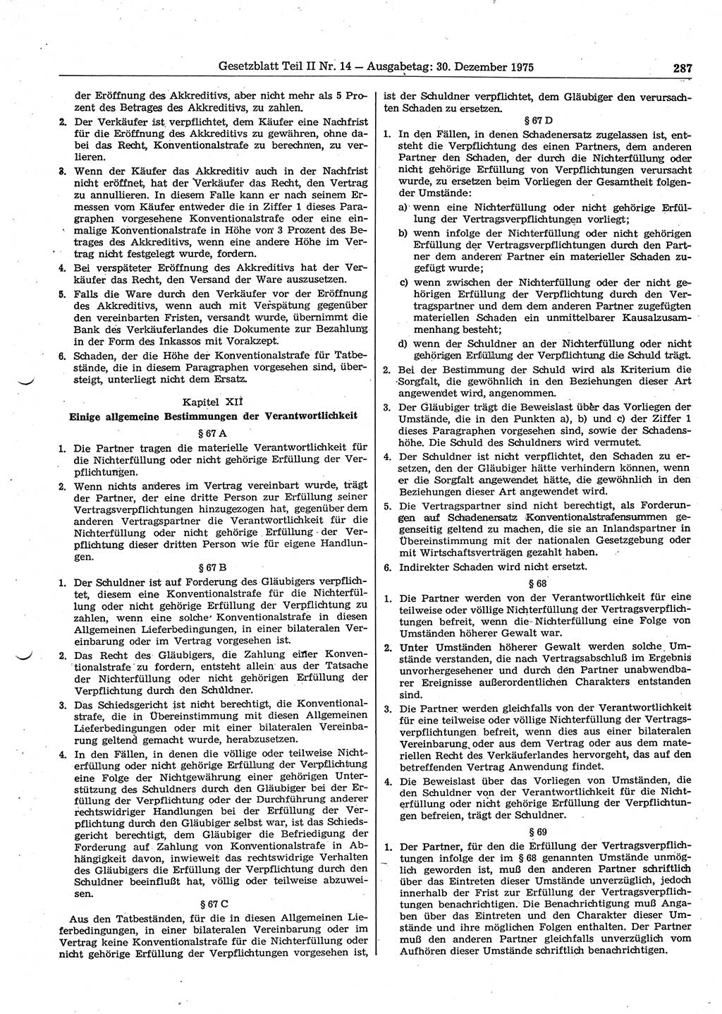 Gesetzblatt (GBl.) der Deutschen Demokratischen Republik (DDR) Teil ⅠⅠ 1975, Seite 287 (GBl. DDR ⅠⅠ 1975, S. 287)