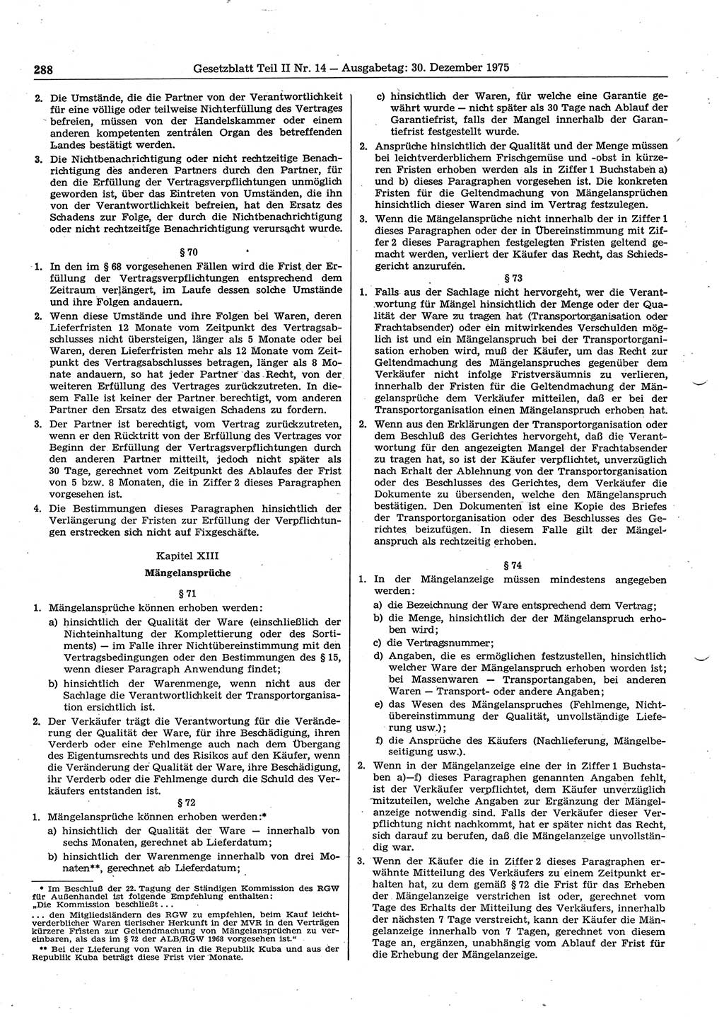 Gesetzblatt (GBl.) der Deutschen Demokratischen Republik (DDR) Teil ⅠⅠ 1975, Seite 288 (GBl. DDR ⅠⅠ 1975, S. 288)