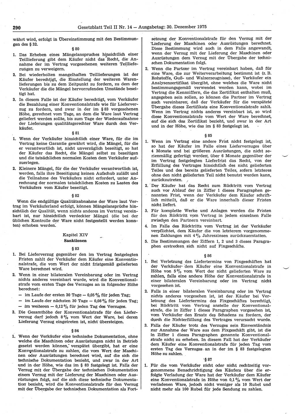 Gesetzblatt (GBl.) der Deutschen Demokratischen Republik (DDR) Teil ⅠⅠ 1975, Seite 290 (GBl. DDR ⅠⅠ 1975, S. 290)