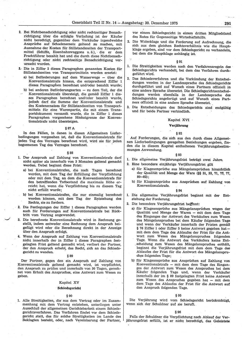 Gesetzblatt (GBl.) der Deutschen Demokratischen Republik (DDR) Teil ⅠⅠ 1975, Seite 291 (GBl. DDR ⅠⅠ 1975, S. 291)