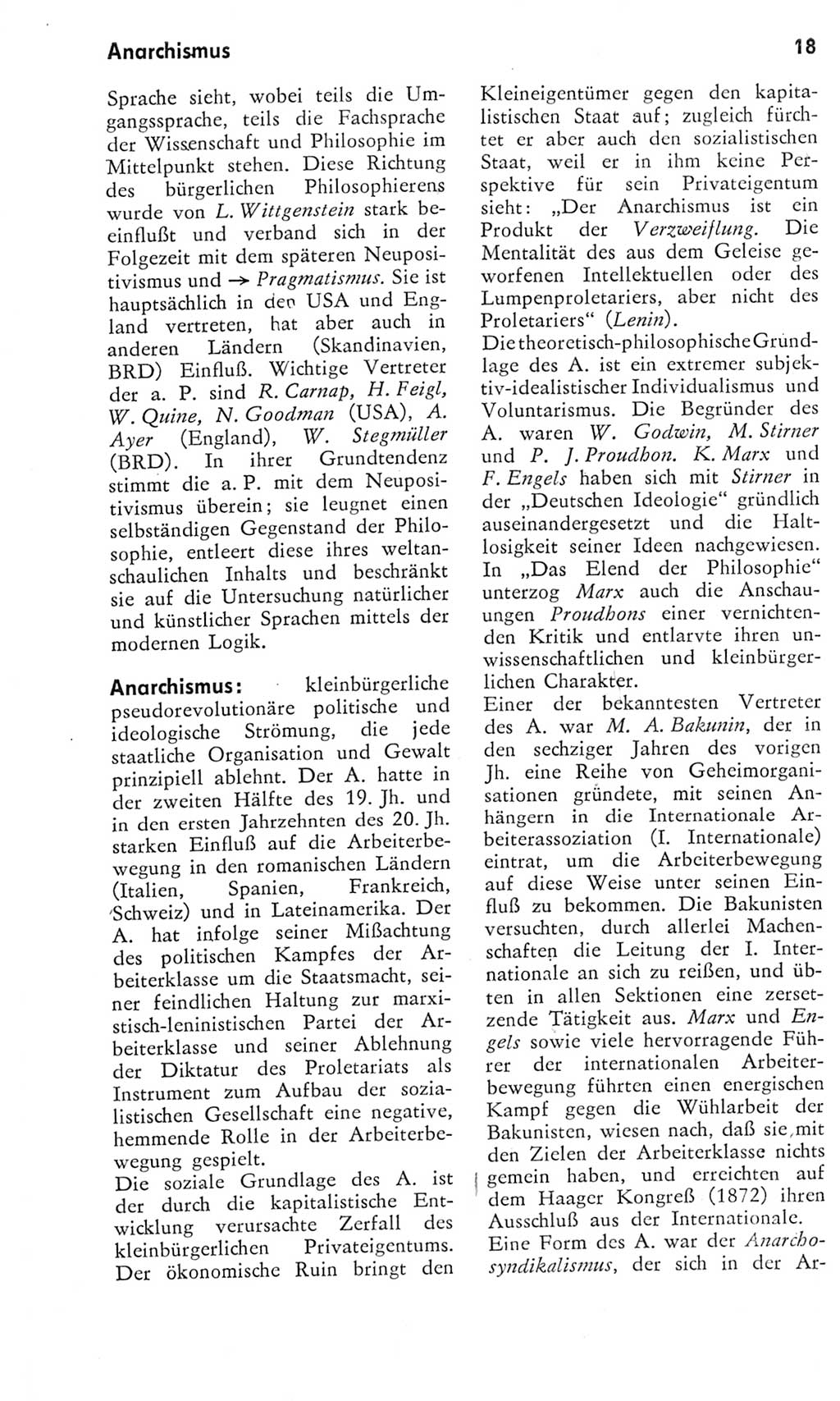 Kleines Wörterbuch der marxistisch-leninistischen Philosophie [Deutsche Demokratische Republik (DDR)] 1975, Seite 18 (Kl. Wb. ML Phil. DDR 1975, S. 18)