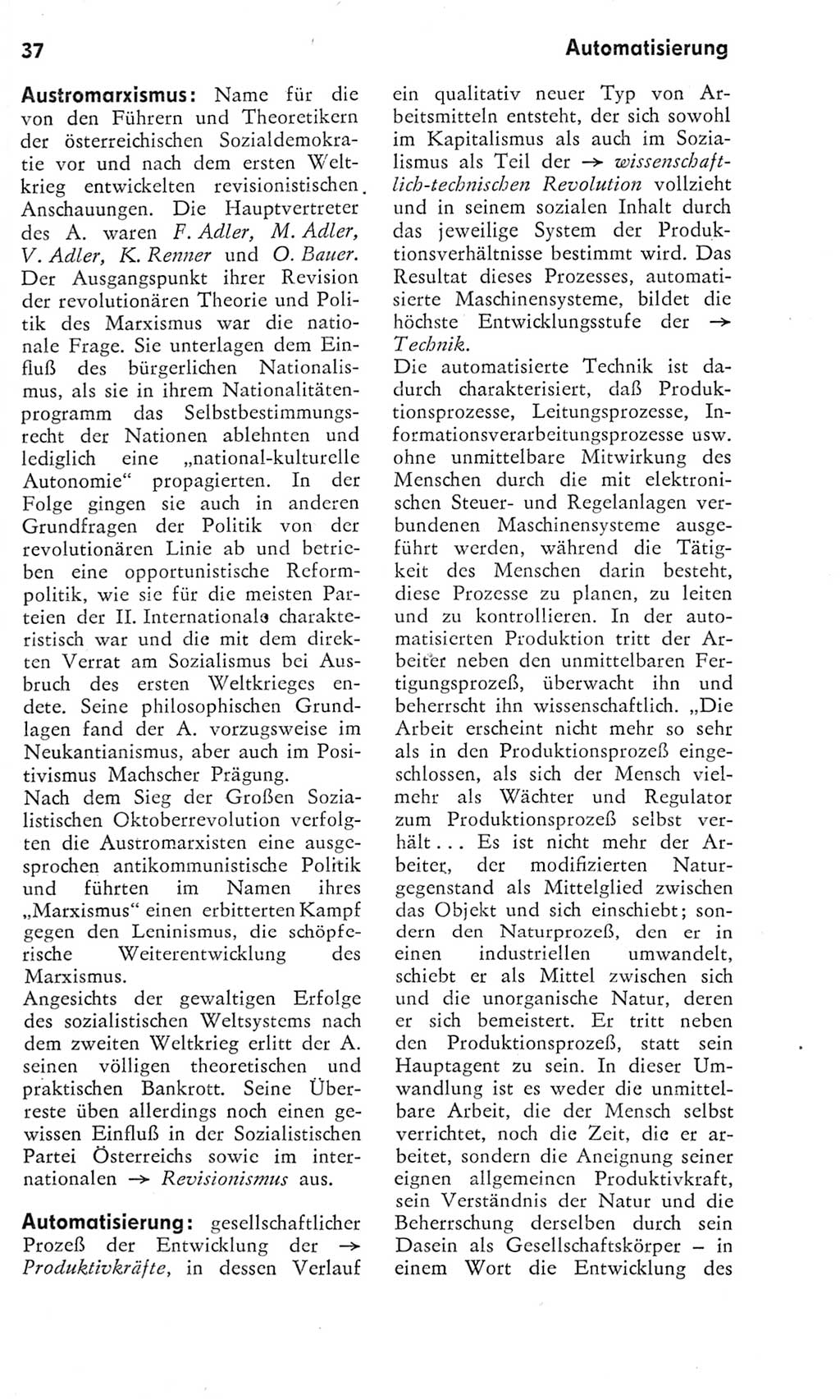 Kleines Wörterbuch der marxistisch-leninistischen Philosophie [Deutsche Demokratische Republik (DDR)] 1975, Seite 37 (Kl. Wb. ML Phil. DDR 1975, S. 37)