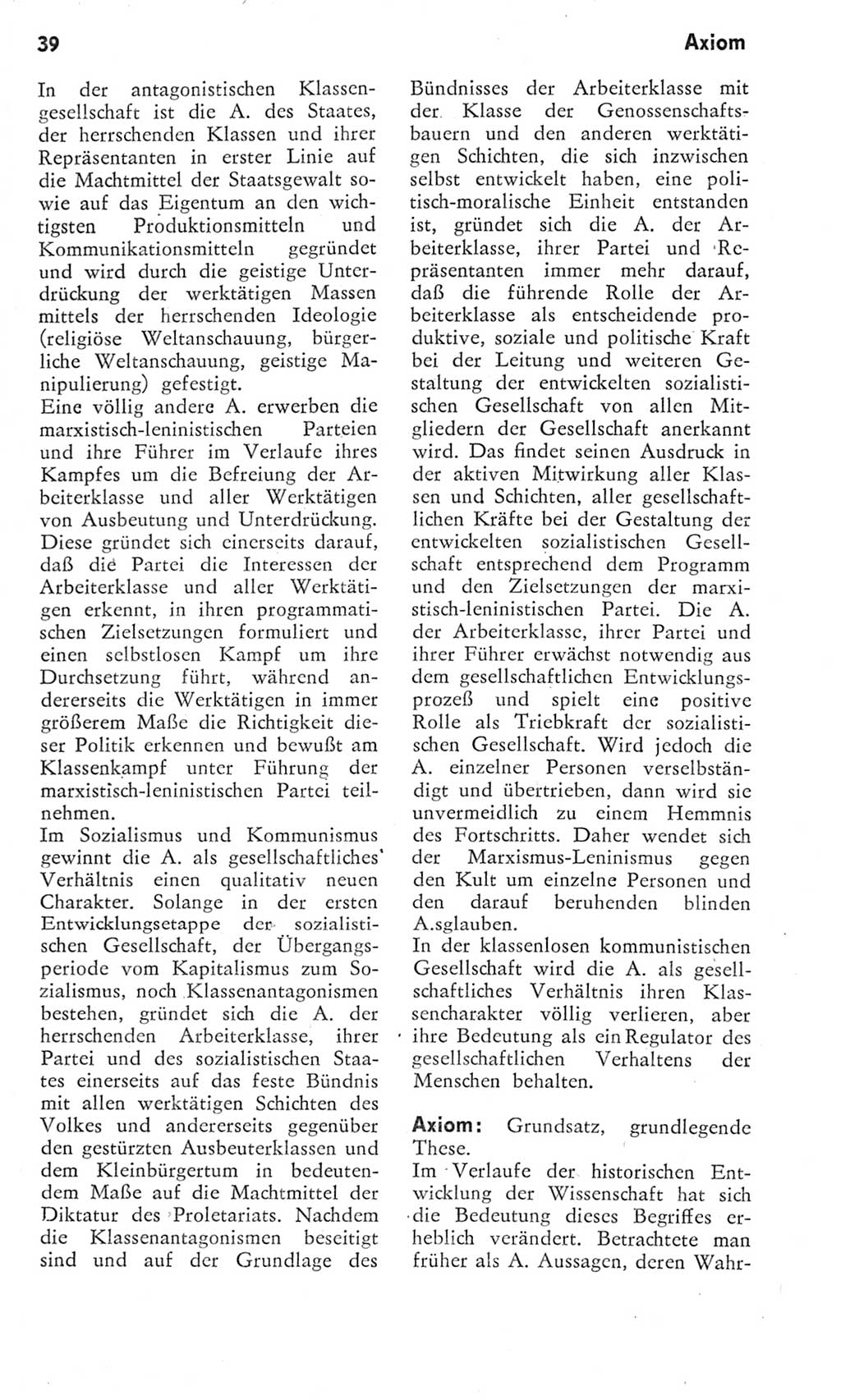 Kleines Wörterbuch der marxistisch-leninistischen Philosophie [Deutsche Demokratische Republik (DDR)] 1975, Seite 39 (Kl. Wb. ML Phil. DDR 1975, S. 39)