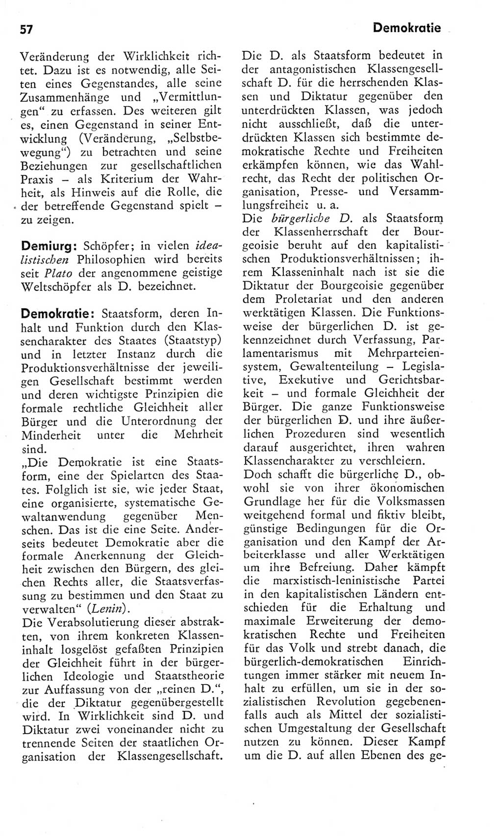 Kleines Wörterbuch der marxistisch-leninistischen Philosophie [Deutsche Demokratische Republik (DDR)] 1975, Seite 57 (Kl. Wb. ML Phil. DDR 1975, S. 57)