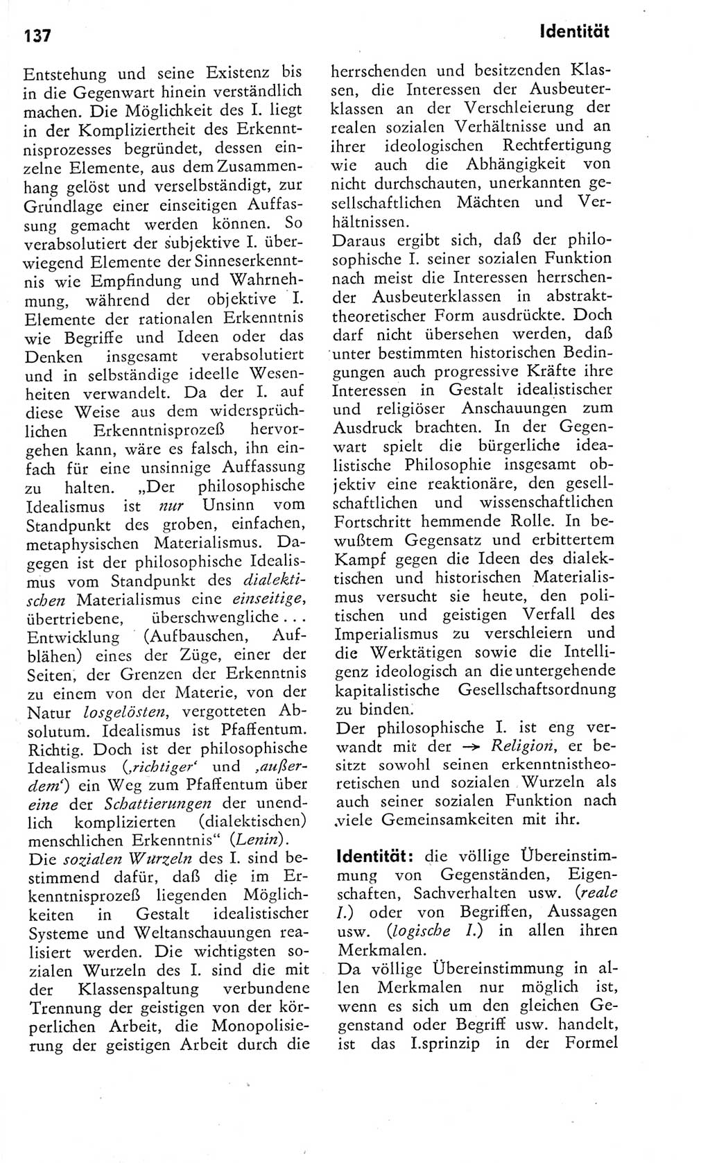 Kleines Wörterbuch der marxistisch-leninistischen Philosophie [Deutsche Demokratische Republik (DDR)] 1975, Seite 137 (Kl. Wb. ML Phil. DDR 1975, S. 137)