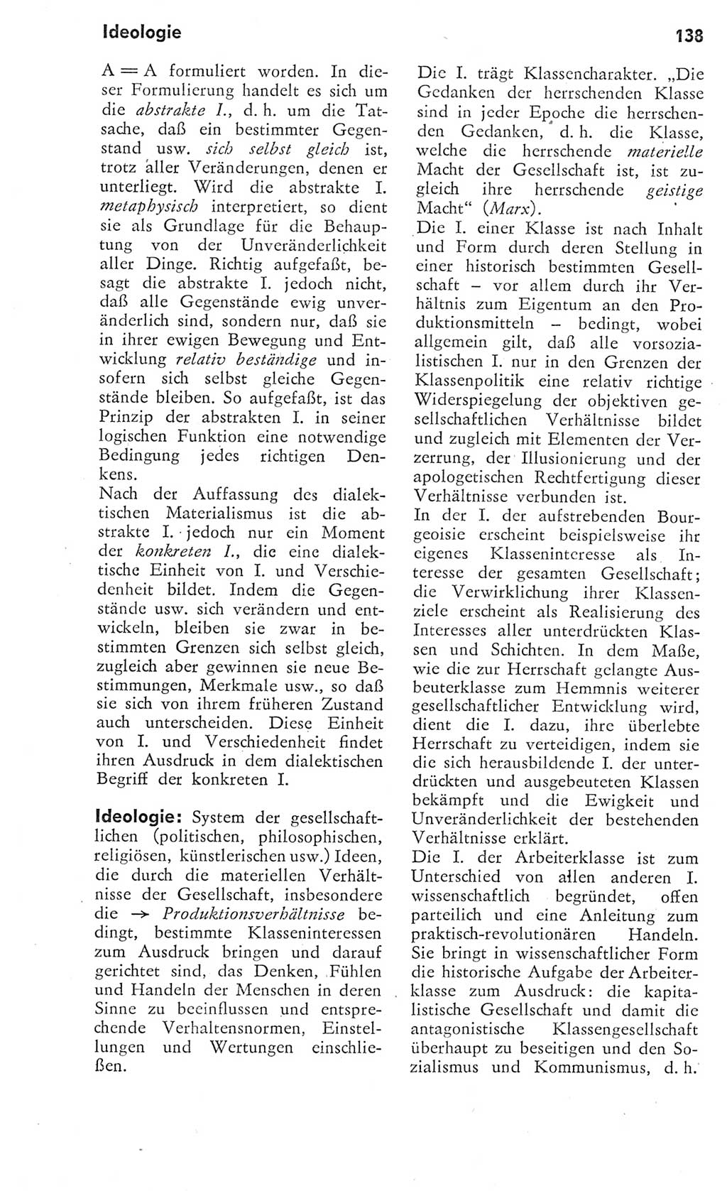 Kleines Wörterbuch der marxistisch-leninistischen Philosophie [Deutsche Demokratische Republik (DDR)] 1975, Seite 138 (Kl. Wb. ML Phil. DDR 1975, S. 138)