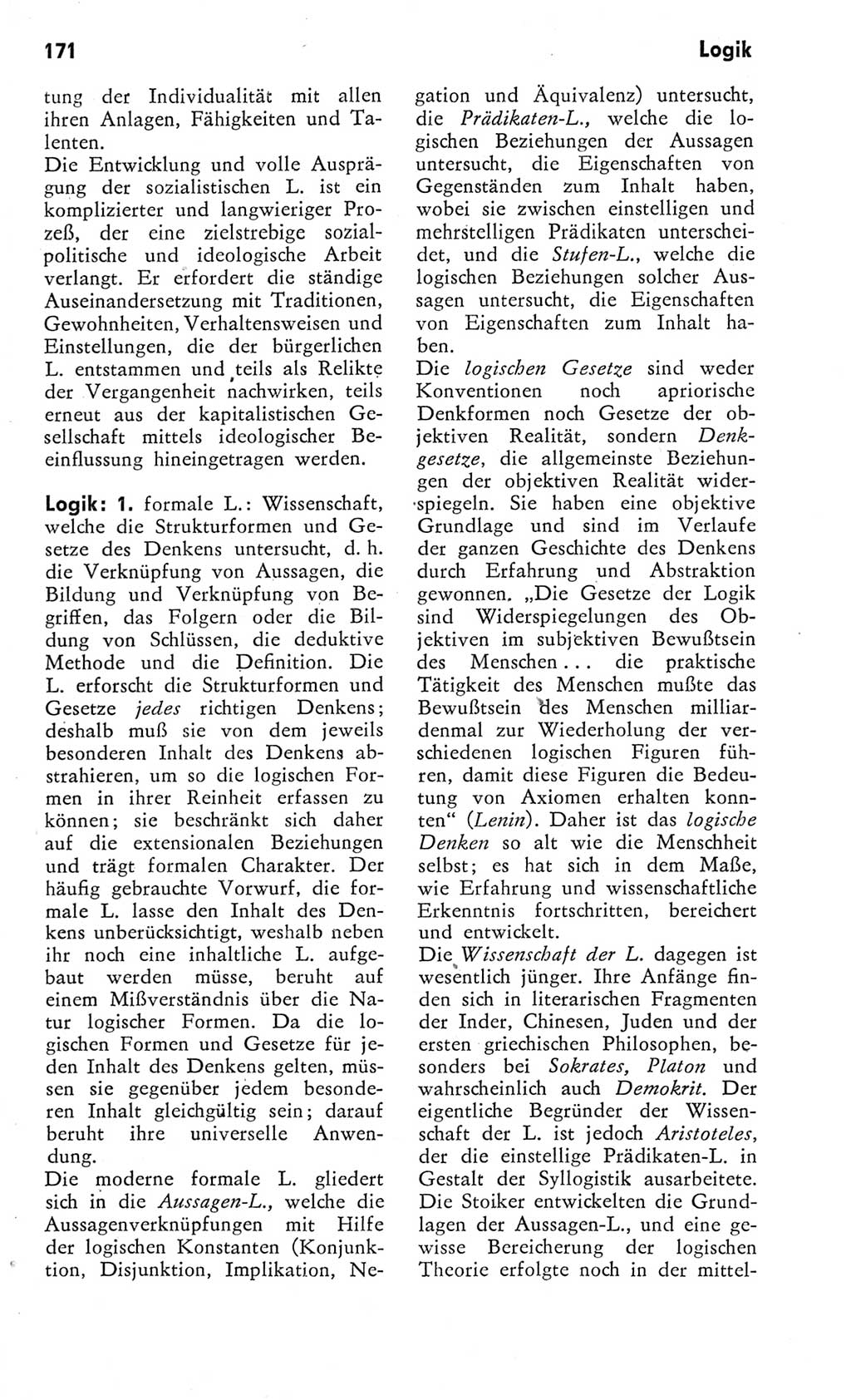 Kleines Wörterbuch der marxistisch-leninistischen Philosophie [Deutsche Demokratische Republik (DDR)] 1975, Seite 171 (Kl. Wb. ML Phil. DDR 1975, S. 171)