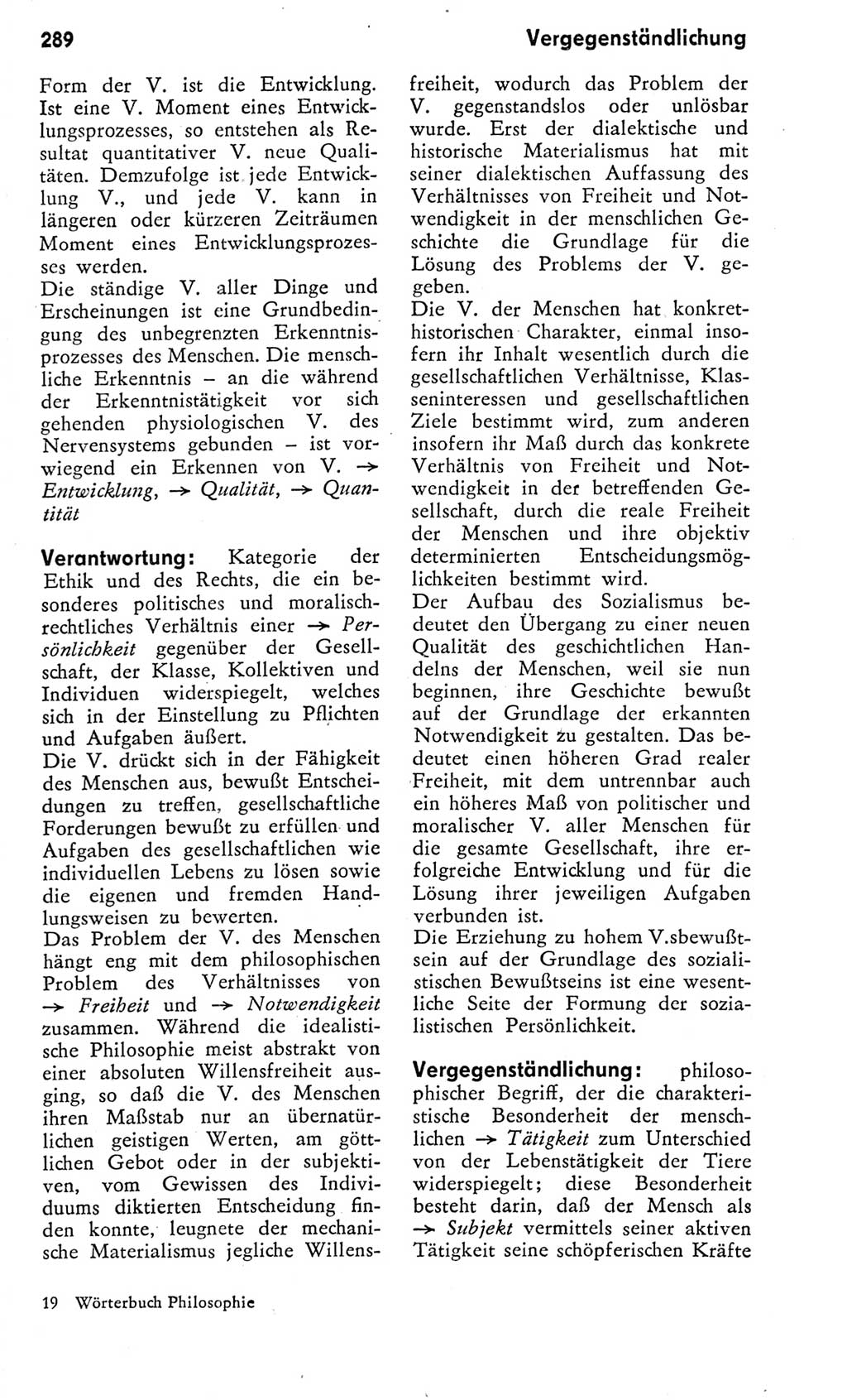 Kleines Wörterbuch der marxistisch-leninistischen Philosophie [Deutsche Demokratische Republik (DDR)] 1975, Seite 289 (Kl. Wb. ML Phil. DDR 1975, S. 289)