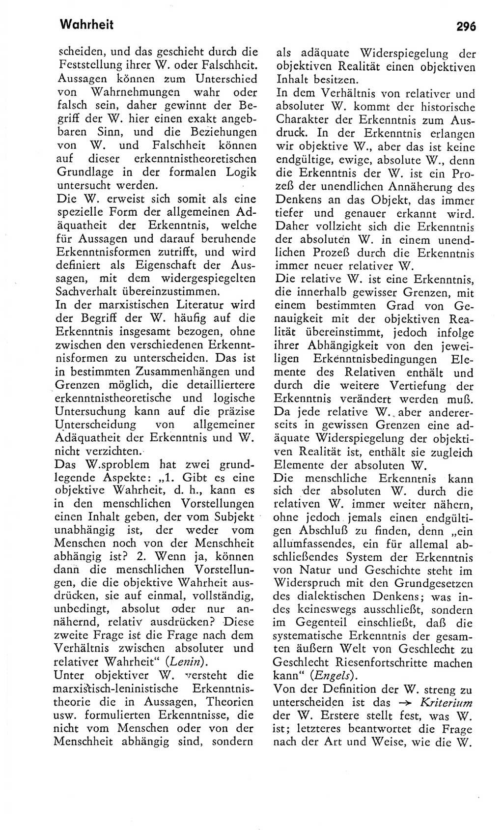 Kleines Wörterbuch der marxistisch-leninistischen Philosophie [Deutsche Demokratische Republik (DDR)] 1975, Seite 296 (Kl. Wb. ML Phil. DDR 1975, S. 296)