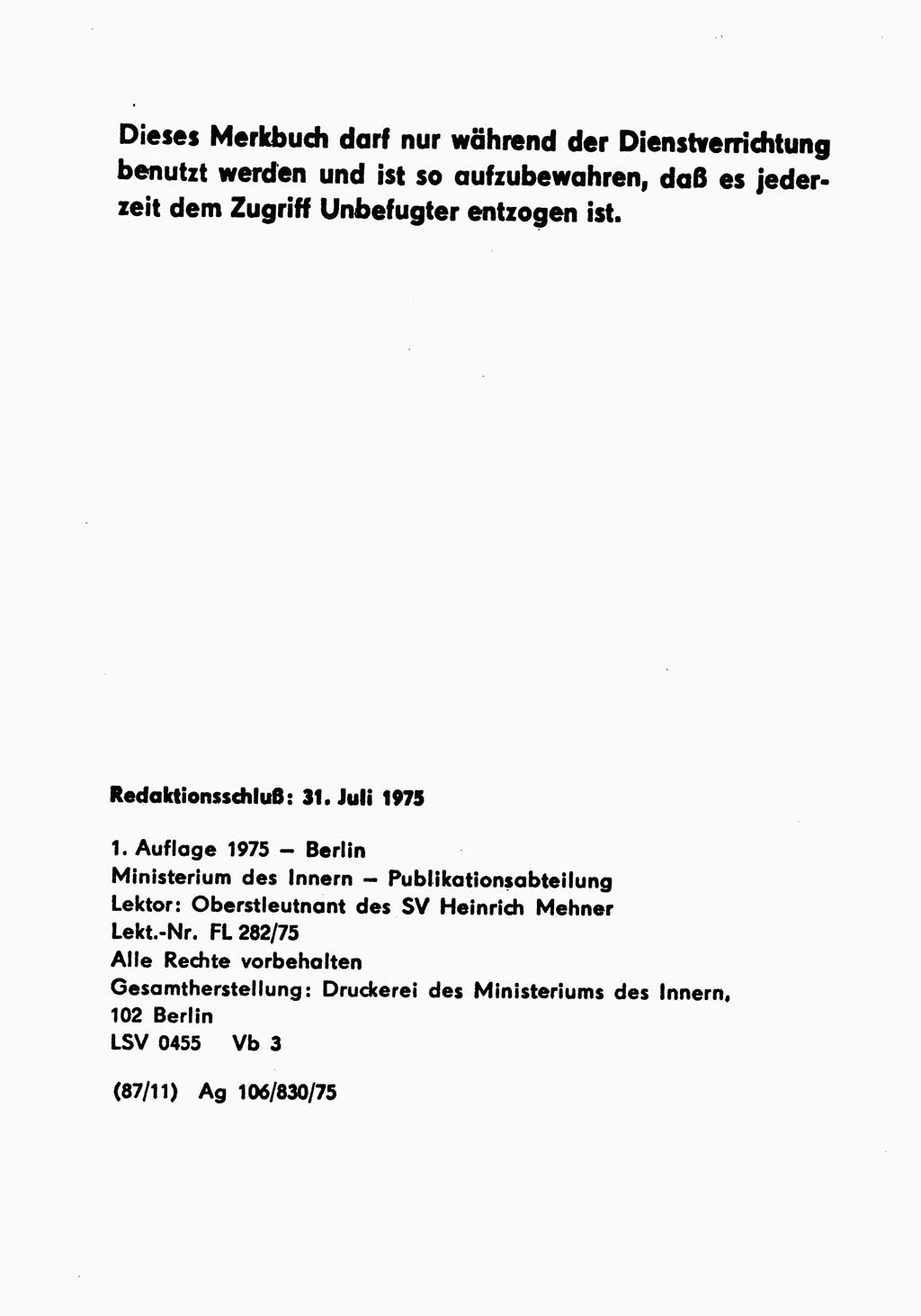 Merkbuch für SV-Angehörige [Strafvollzug (SV) Deutsche Demokratische Republik (DDR)] 1975, Seite 2 (SV-Angeh. DDR 1975, S. 2)