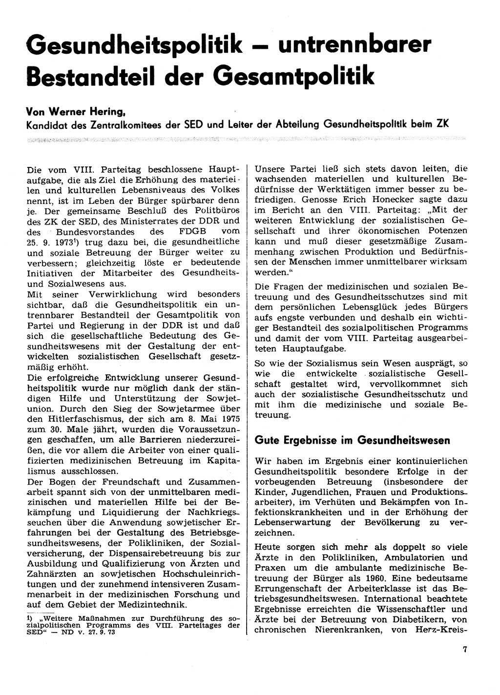 Neuer Weg (NW), Organ des Zentralkomitees (ZK) der SED (Sozialistische Einheitspartei Deutschlands) für Fragen des Parteilebens, 30. Jahrgang [Deutsche Demokratische Republik (DDR)] 1975, Seite 7 (NW ZK SED DDR 1975, S. 7)