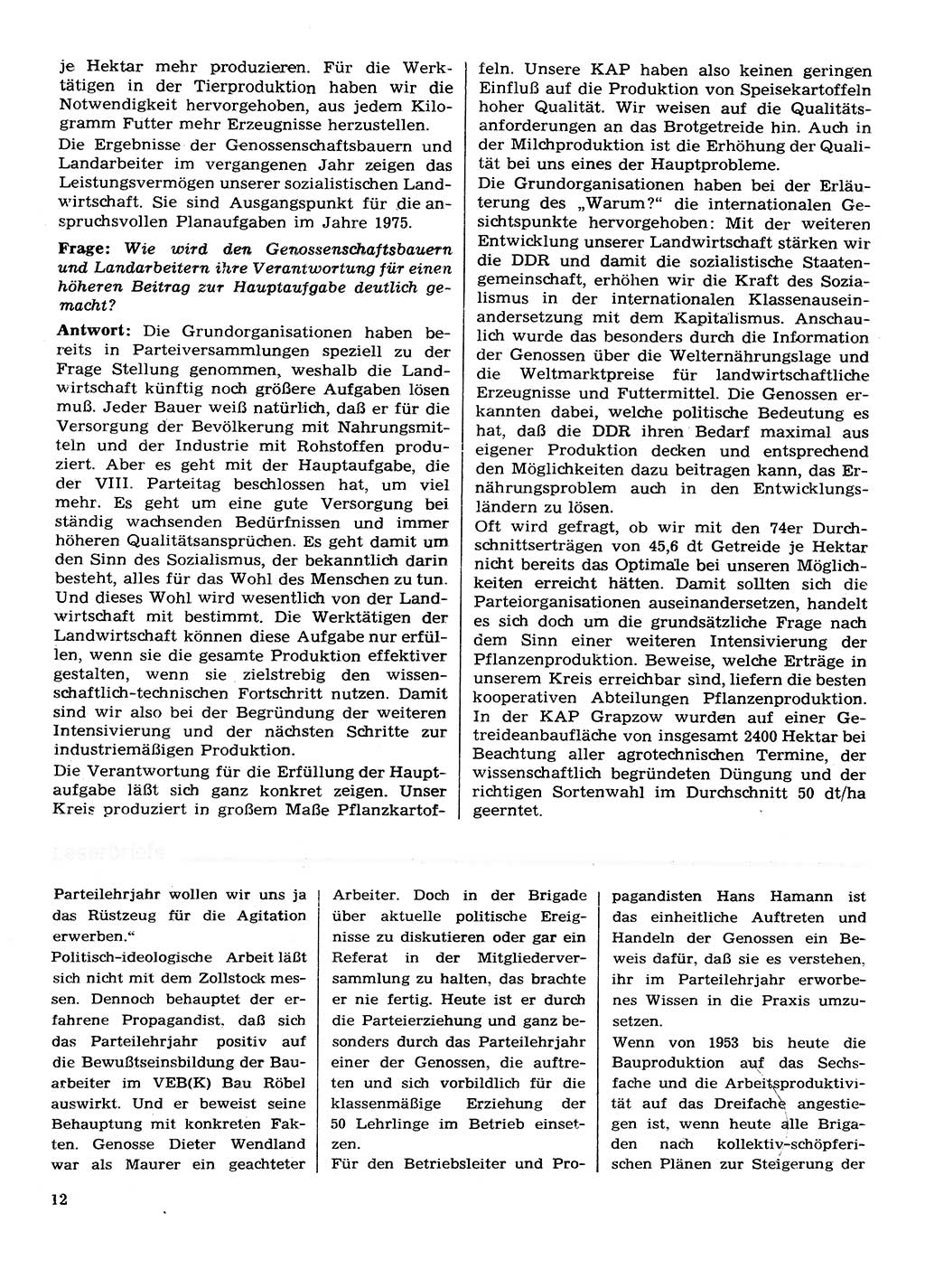 Neuer Weg (NW), Organ des Zentralkomitees (ZK) der SED (Sozialistische Einheitspartei Deutschlands) für Fragen des Parteilebens, 30. Jahrgang [Deutsche Demokratische Republik (DDR)] 1975, Seite 12 (NW ZK SED DDR 1975, S. 12)