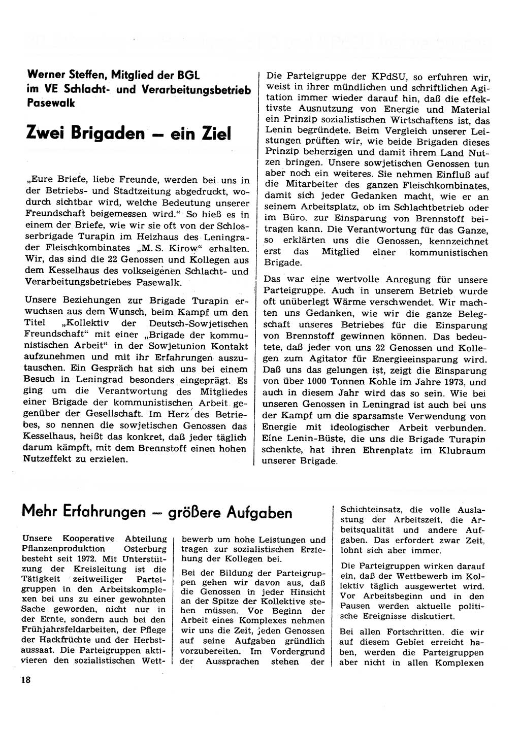 Neuer Weg (NW), Organ des Zentralkomitees (ZK) der SED (Sozialistische Einheitspartei Deutschlands) für Fragen des Parteilebens, 30. Jahrgang [Deutsche Demokratische Republik (DDR)] 1975, Seite 18 (NW ZK SED DDR 1975, S. 18)