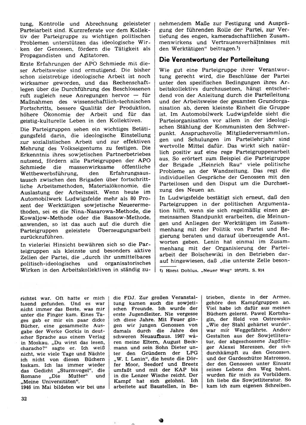 Neuer Weg (NW), Organ des Zentralkomitees (ZK) der SED (Sozialistische Einheitspartei Deutschlands) für Fragen des Parteilebens, 30. Jahrgang [Deutsche Demokratische Republik (DDR)] 1975, Seite 32 (NW ZK SED DDR 1975, S. 32)