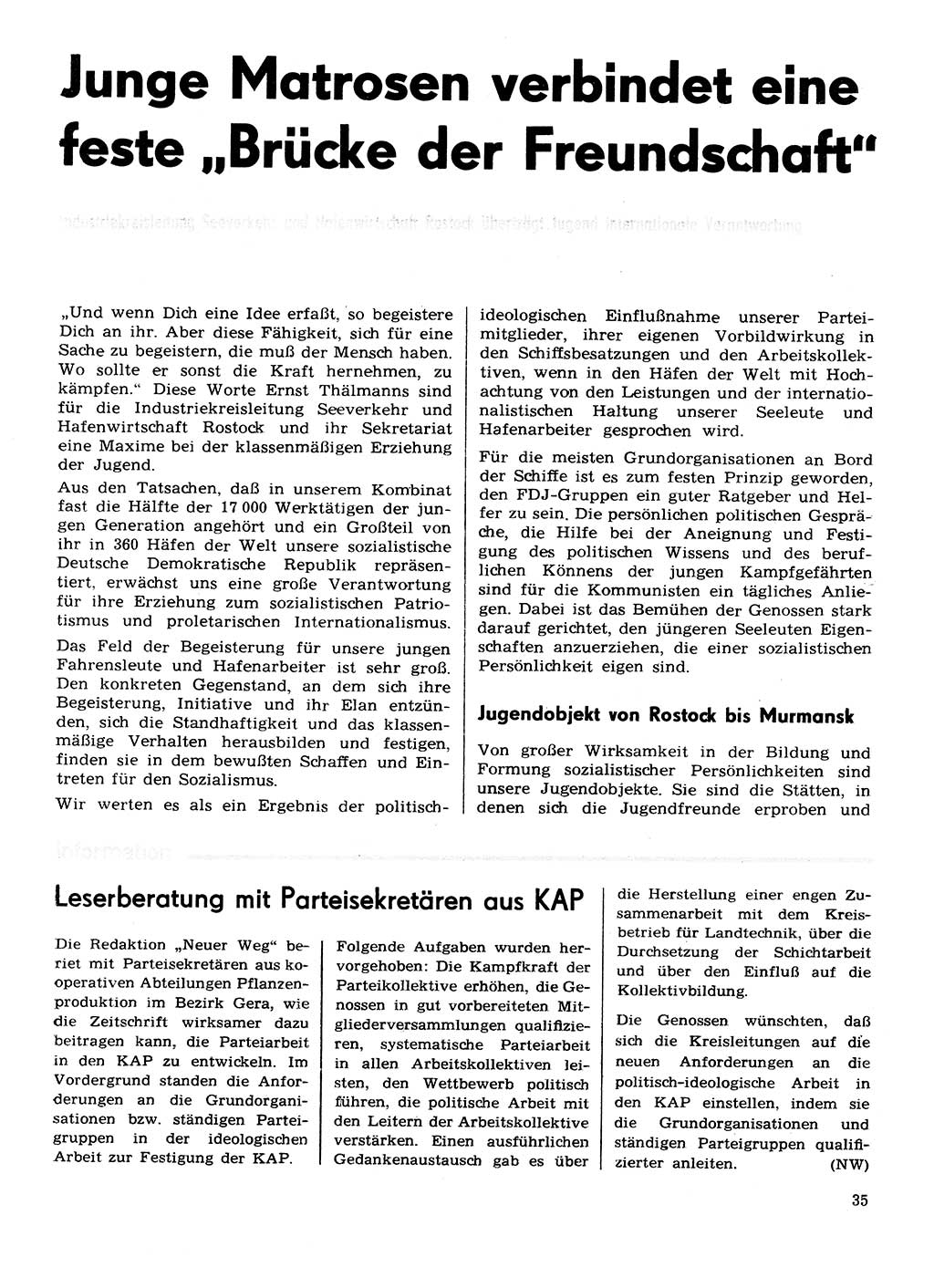 Neuer Weg (NW), Organ des Zentralkomitees (ZK) der SED (Sozialistische Einheitspartei Deutschlands) für Fragen des Parteilebens, 30. Jahrgang [Deutsche Demokratische Republik (DDR)] 1975, Seite 35 (NW ZK SED DDR 1975, S. 35)