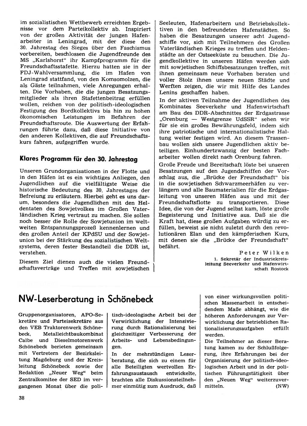Neuer Weg (NW), Organ des Zentralkomitees (ZK) der SED (Sozialistische Einheitspartei Deutschlands) für Fragen des Parteilebens, 30. Jahrgang [Deutsche Demokratische Republik (DDR)] 1975, Seite 38 (NW ZK SED DDR 1975, S. 38)